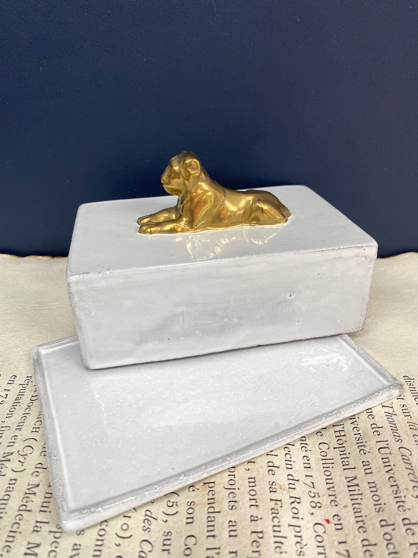 Astier de Villatte Lion Golden Butter Dish