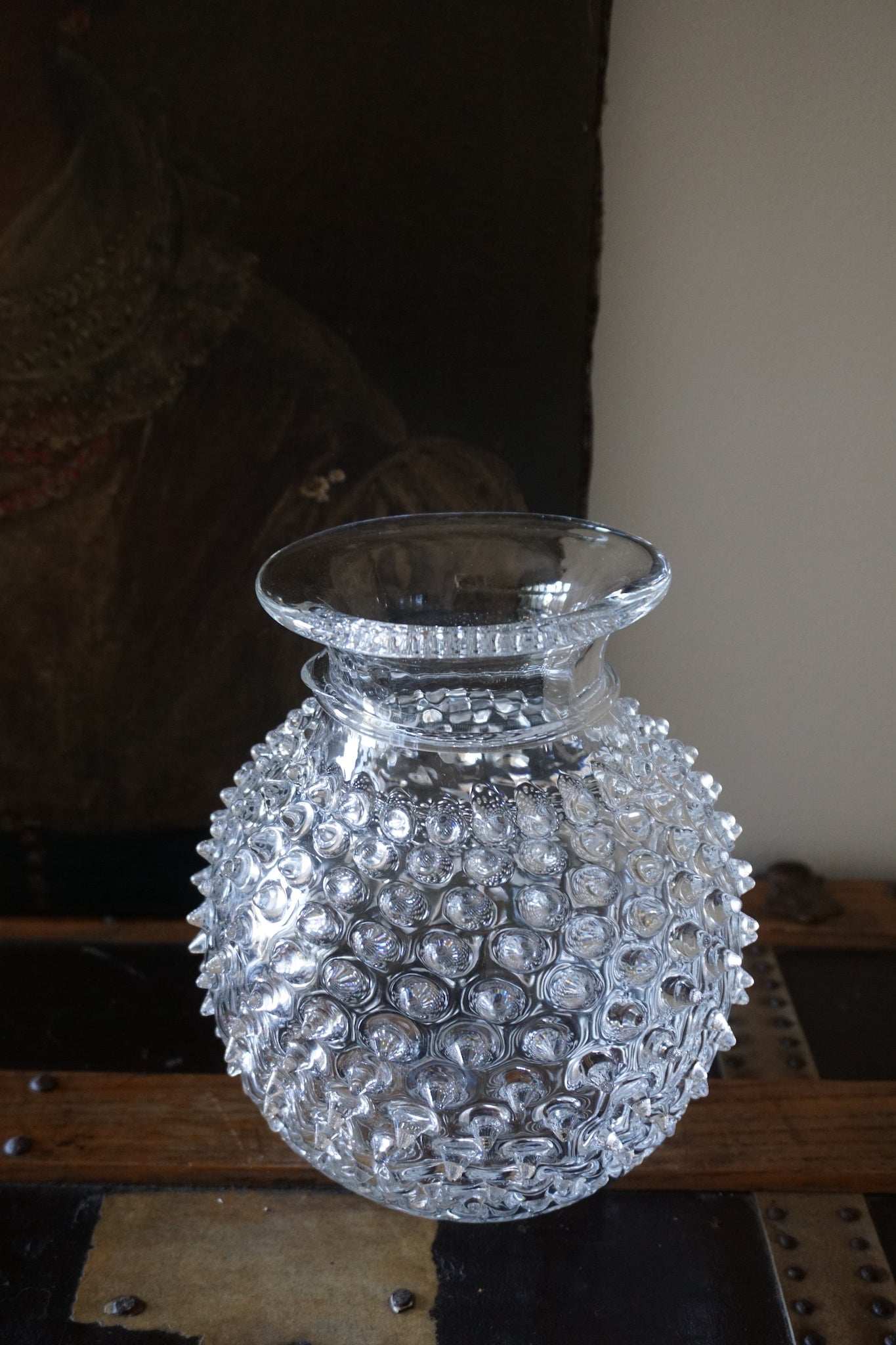 Clear Round Bohemia Glass Hobnail Vase