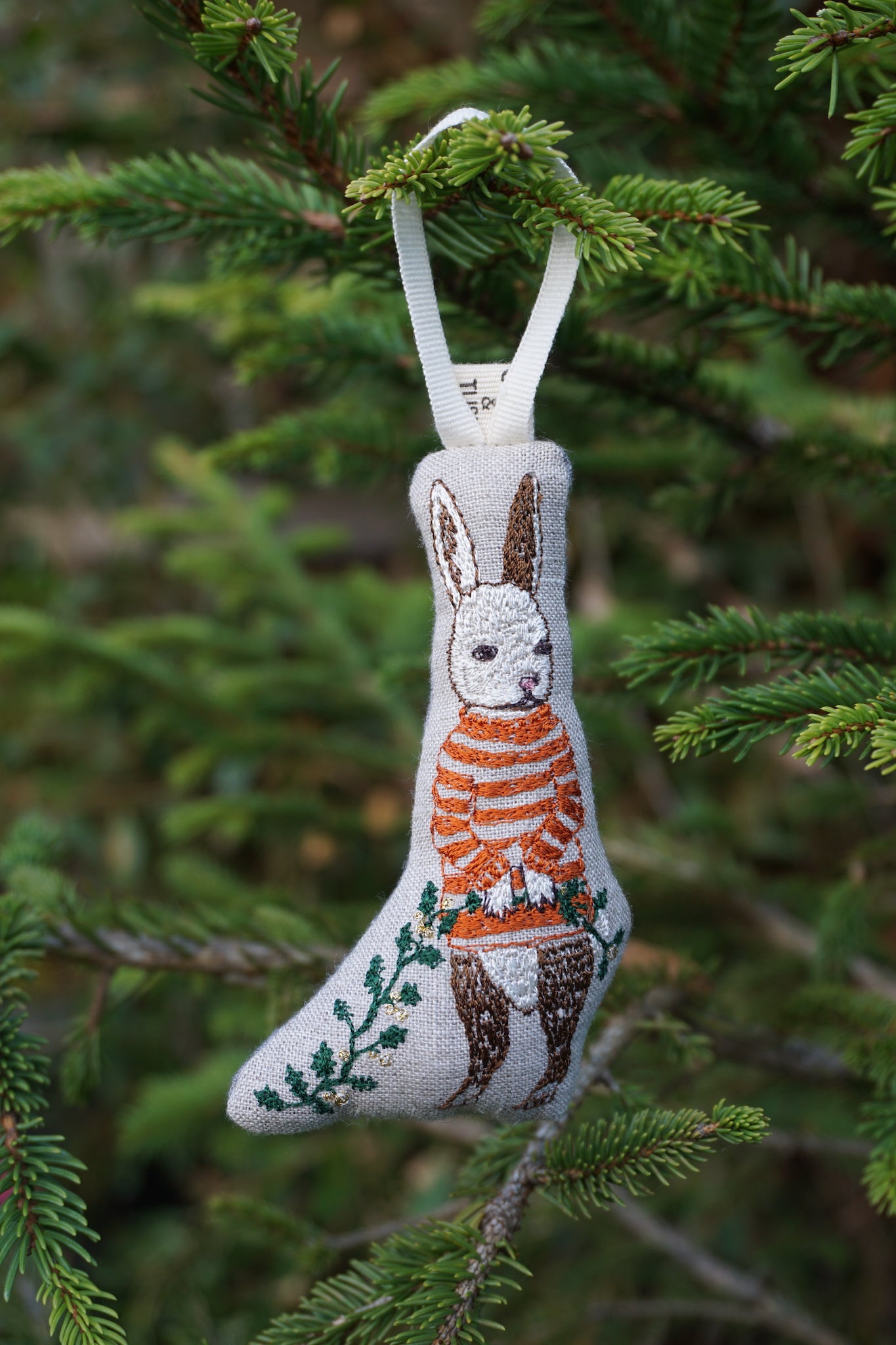 Coral & Tusk Bunny with Holly Ornament