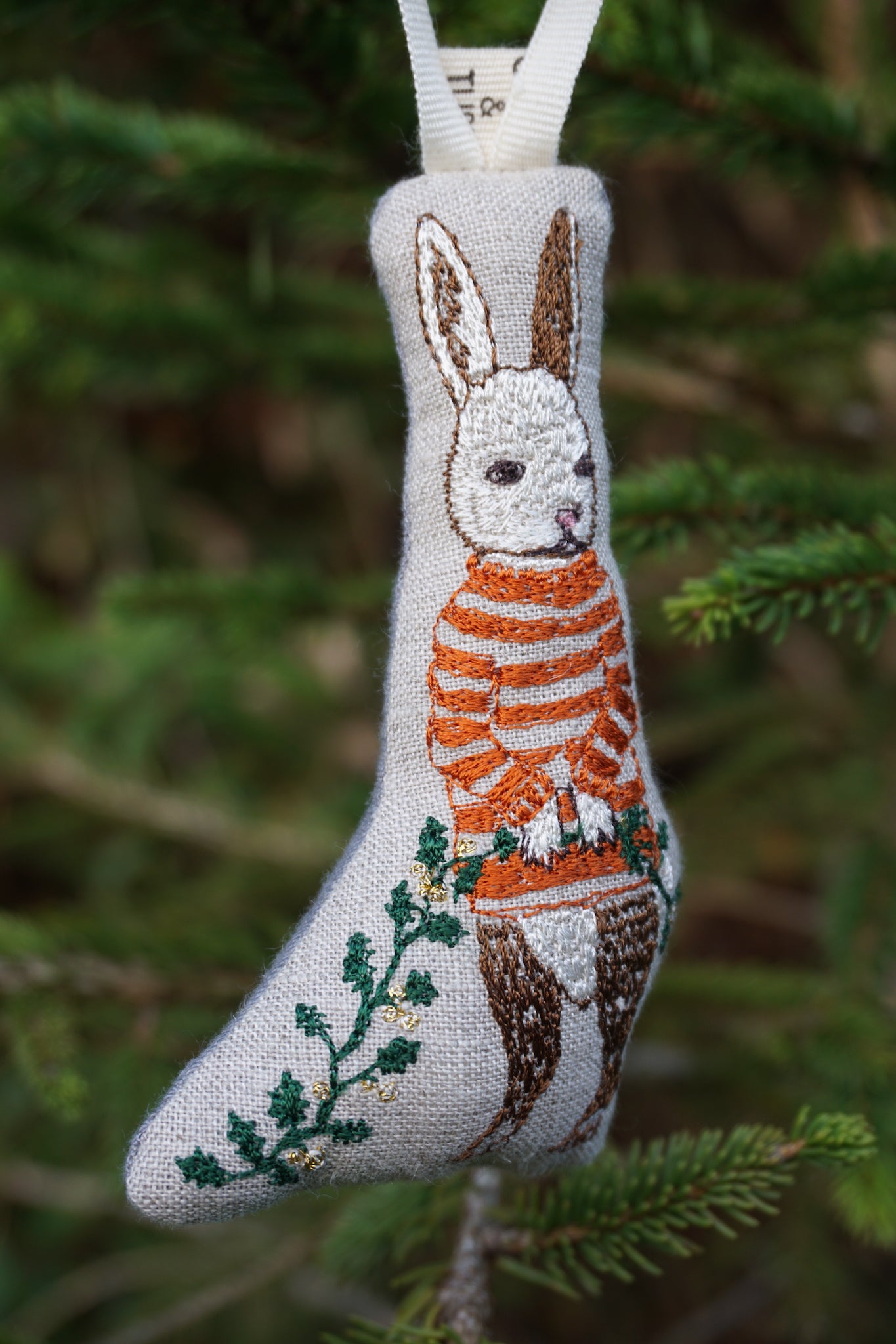 Coral & Tusk Bunny with Holly Ornament