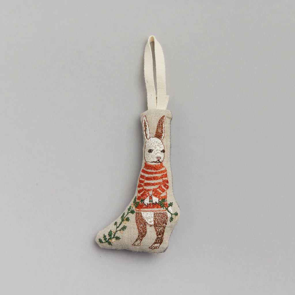 Coral & Tusk Bunny with Holly Ornament