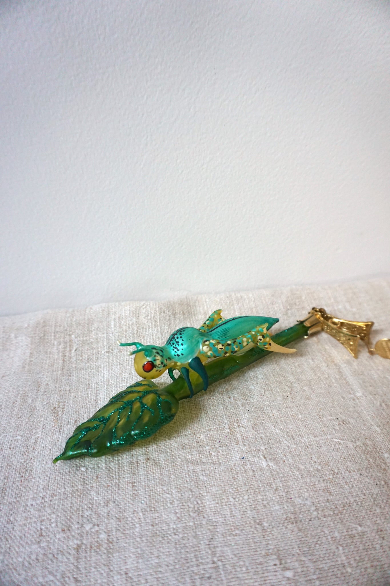 Polish Glass Christmas Ornament - Grasshopper on Leaf