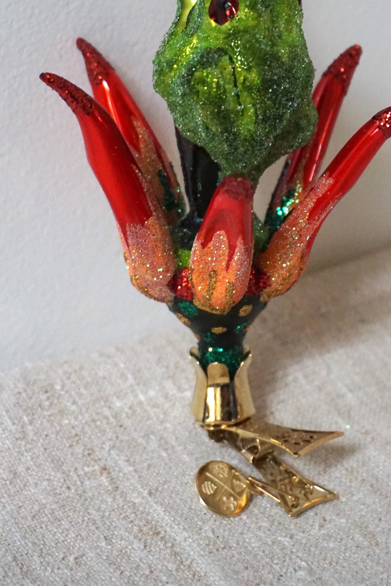Polish Glass Christmas Ornament - Frog in Red Flower