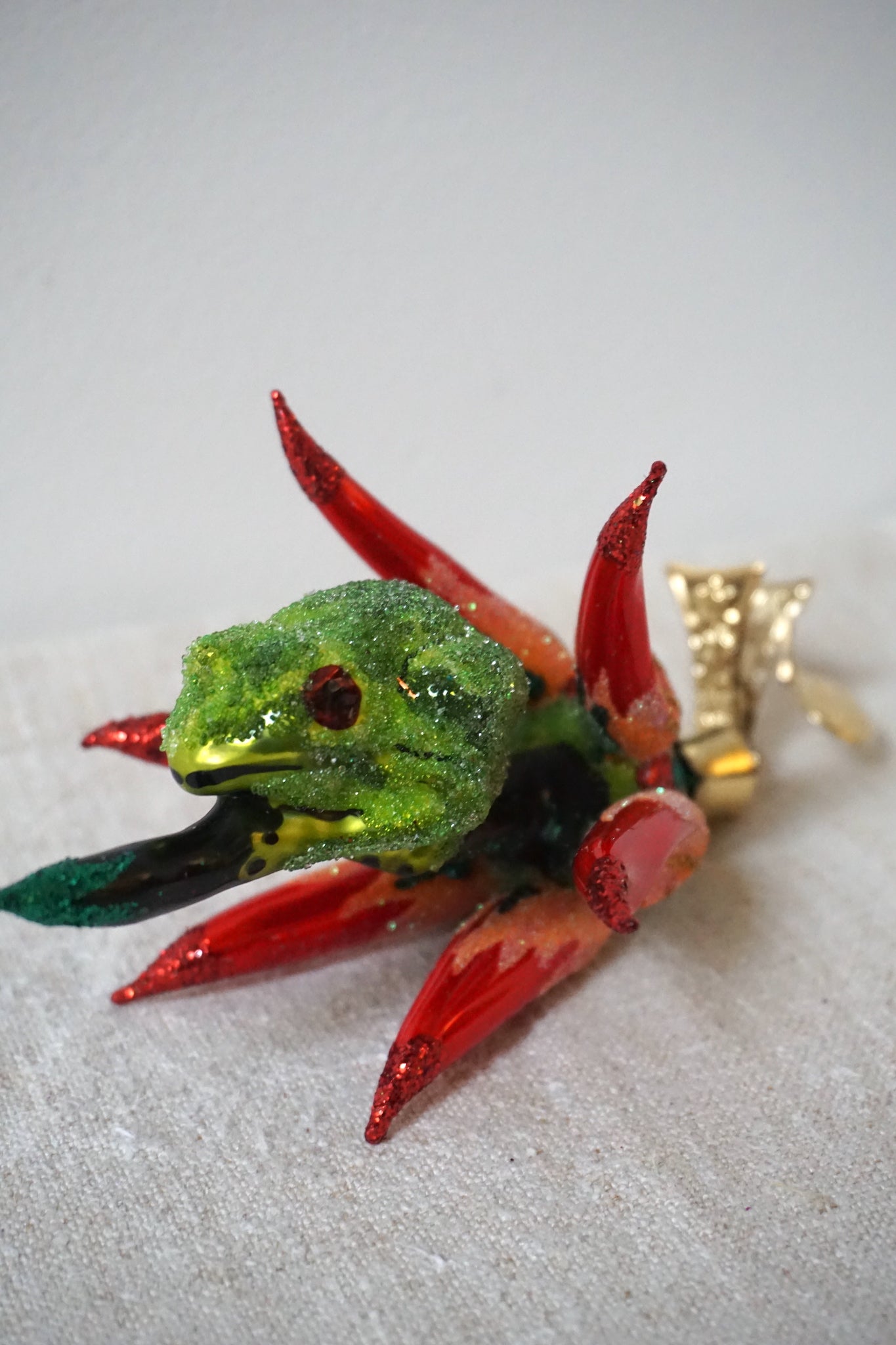 Polish Glass Christmas Ornament - Frog in Red Flower