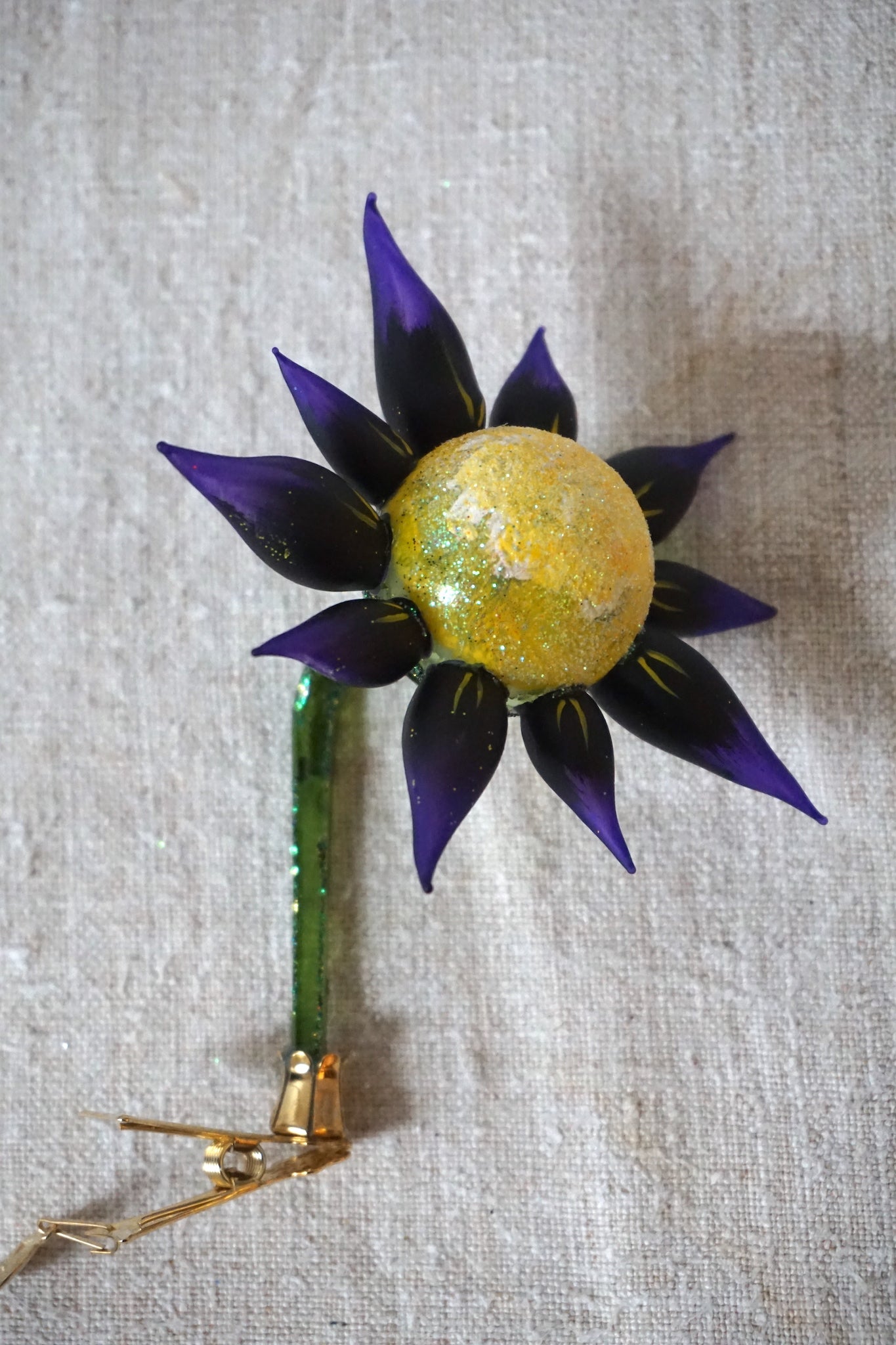 Polish Glass Christmas Ornament - Purple & Yellow Flower