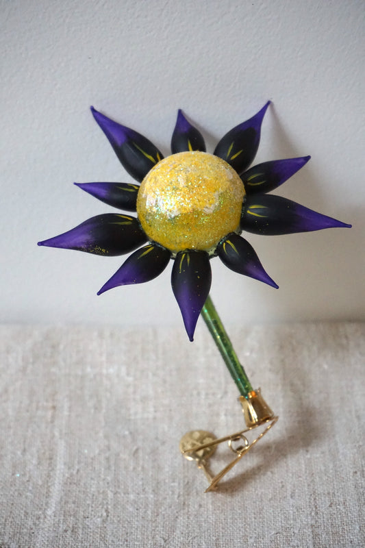 Polish Glass Christmas Ornament - Purple & Yellow Flower