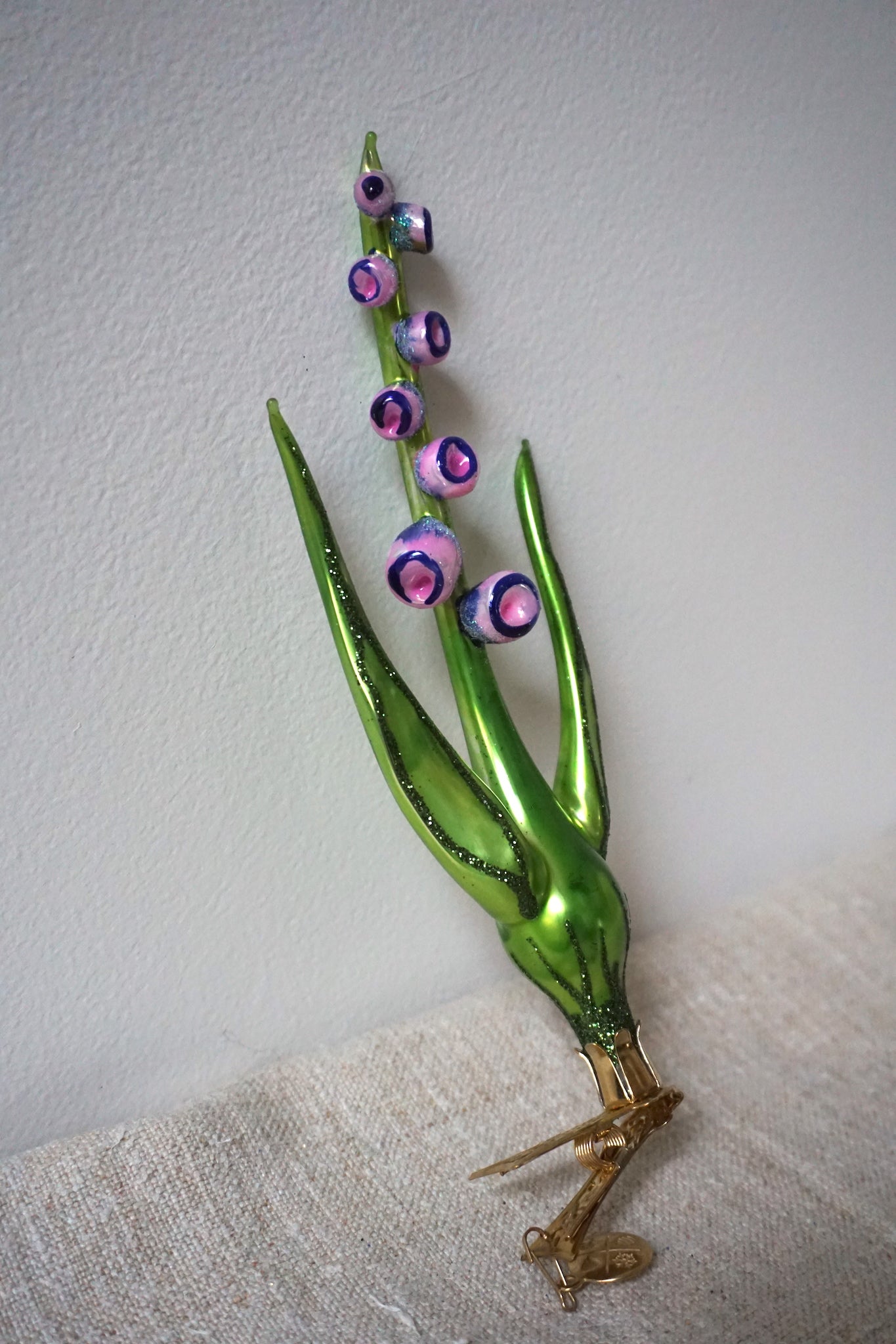 Polish Glass Christmas Ornament - Pink & Blue Bellflower