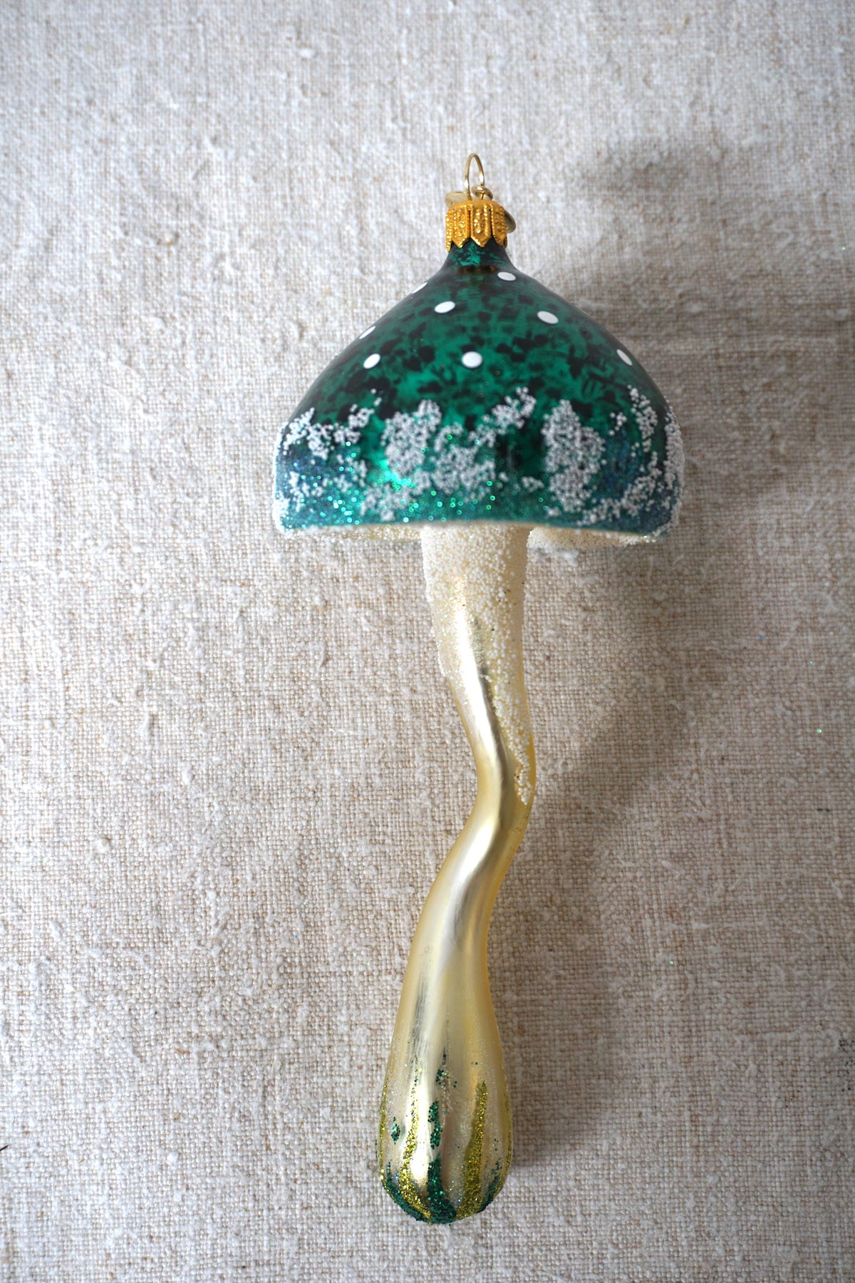 Polish Glass Christmas Ornament - Medium Green Mushroom