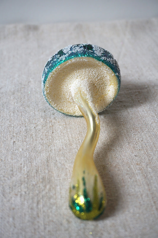 Polish Glass Christmas Ornament - Medium Green Mushroom