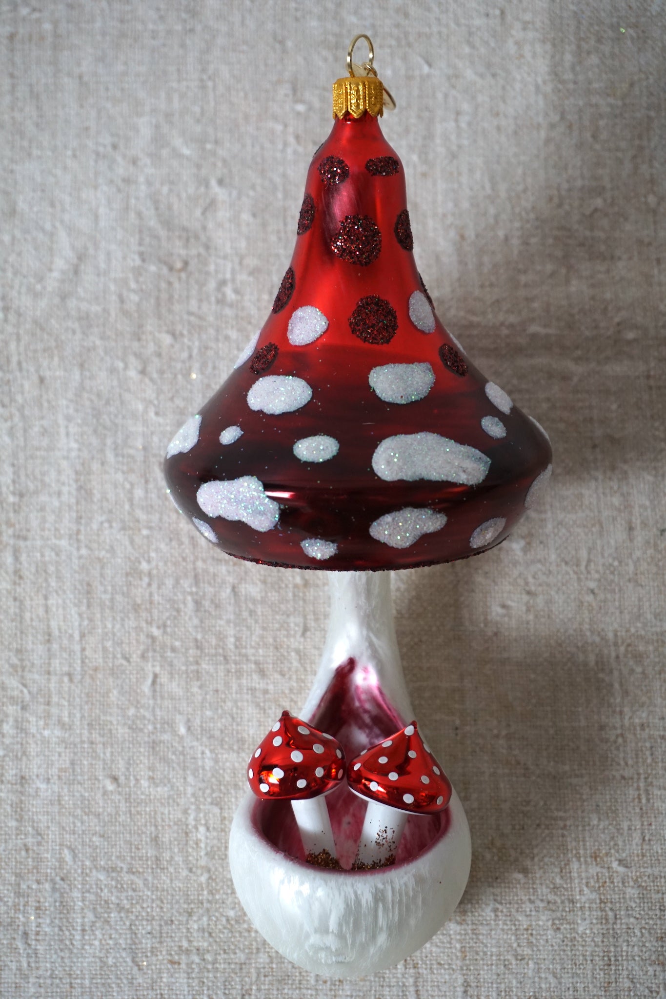 Polish Glass Christmas Ornament - Large Mushroom with Mini Mushrooms