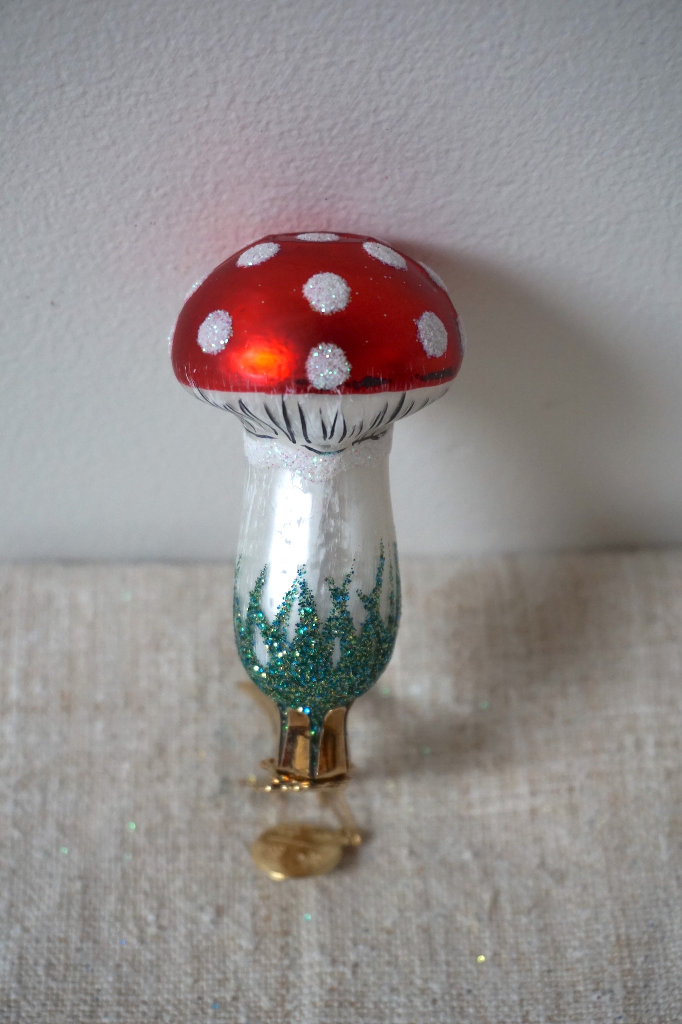 Polish Glass Christmas Ornament - Small Mushroom