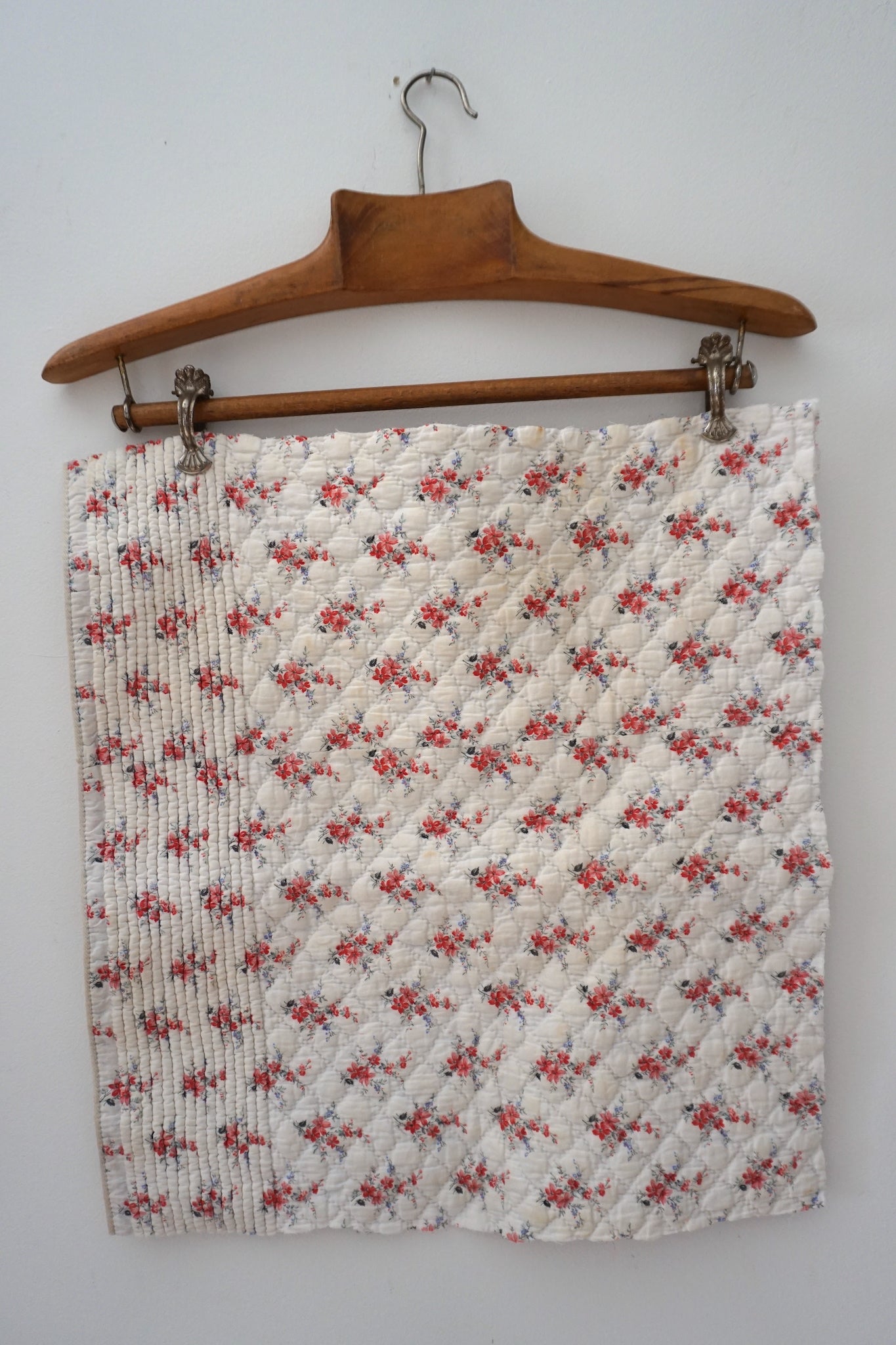 Antique French Floral Bouquet Cotton Quilt Piece