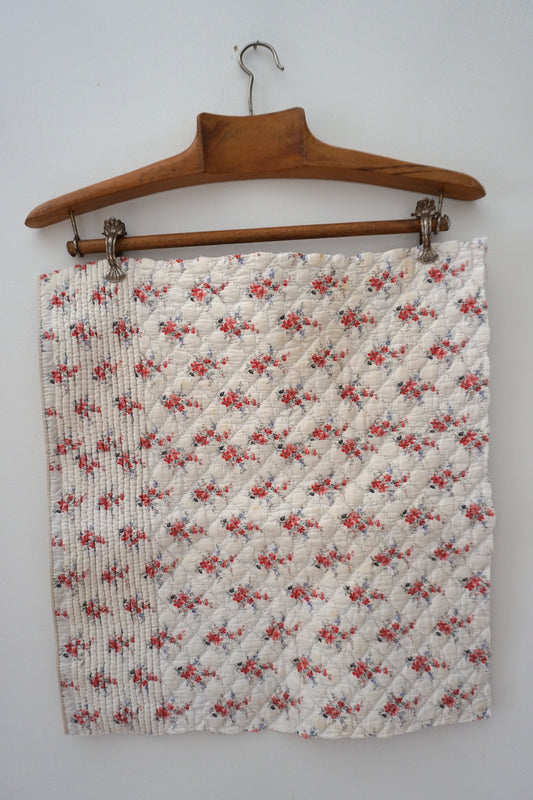 Antique French Floral Bouquet Cotton Quilt Piece