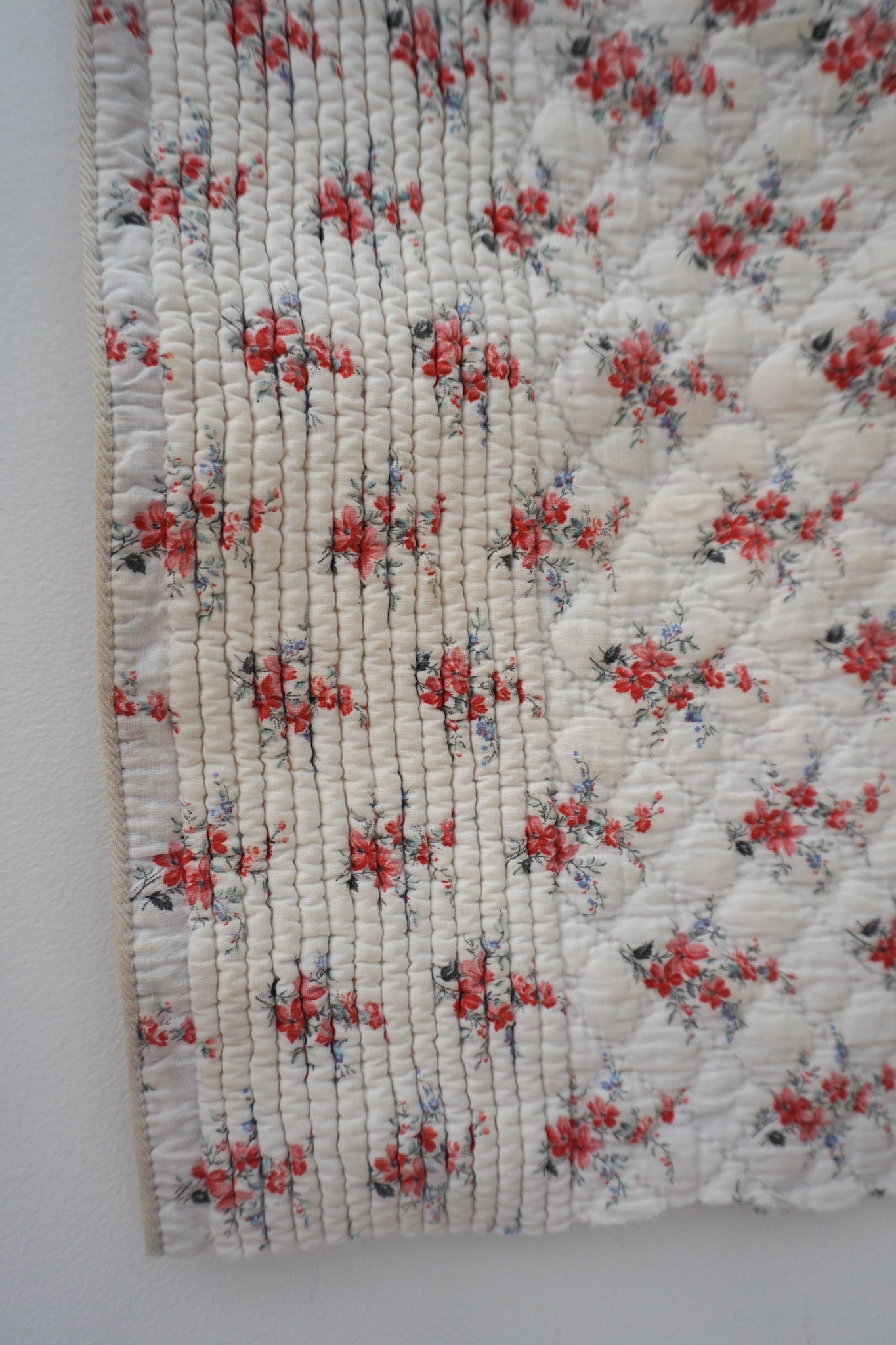 Antique French Floral Bouquet Cotton Quilt Piece