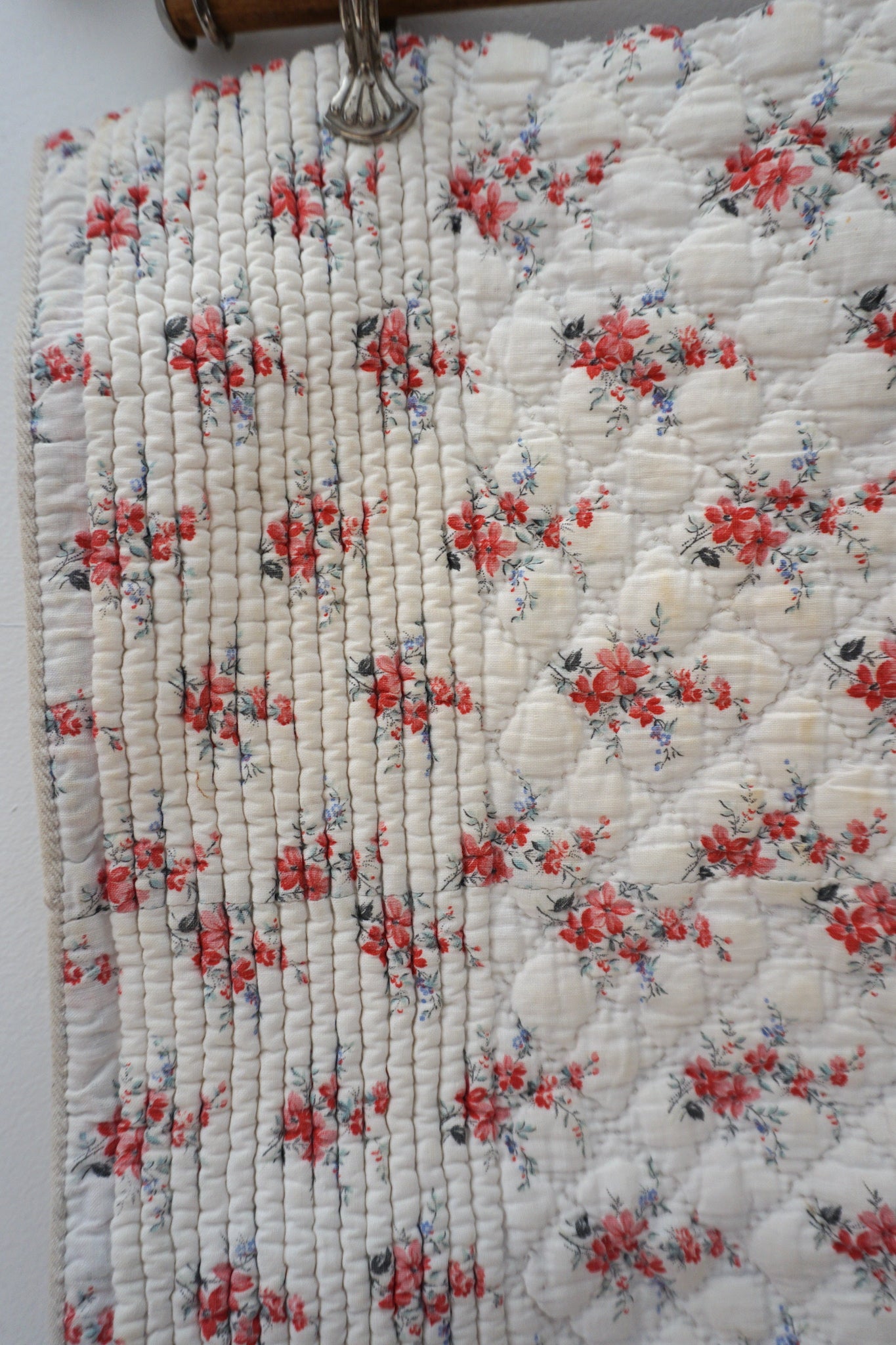 Antique French Floral Bouquet Cotton Quilt Piece