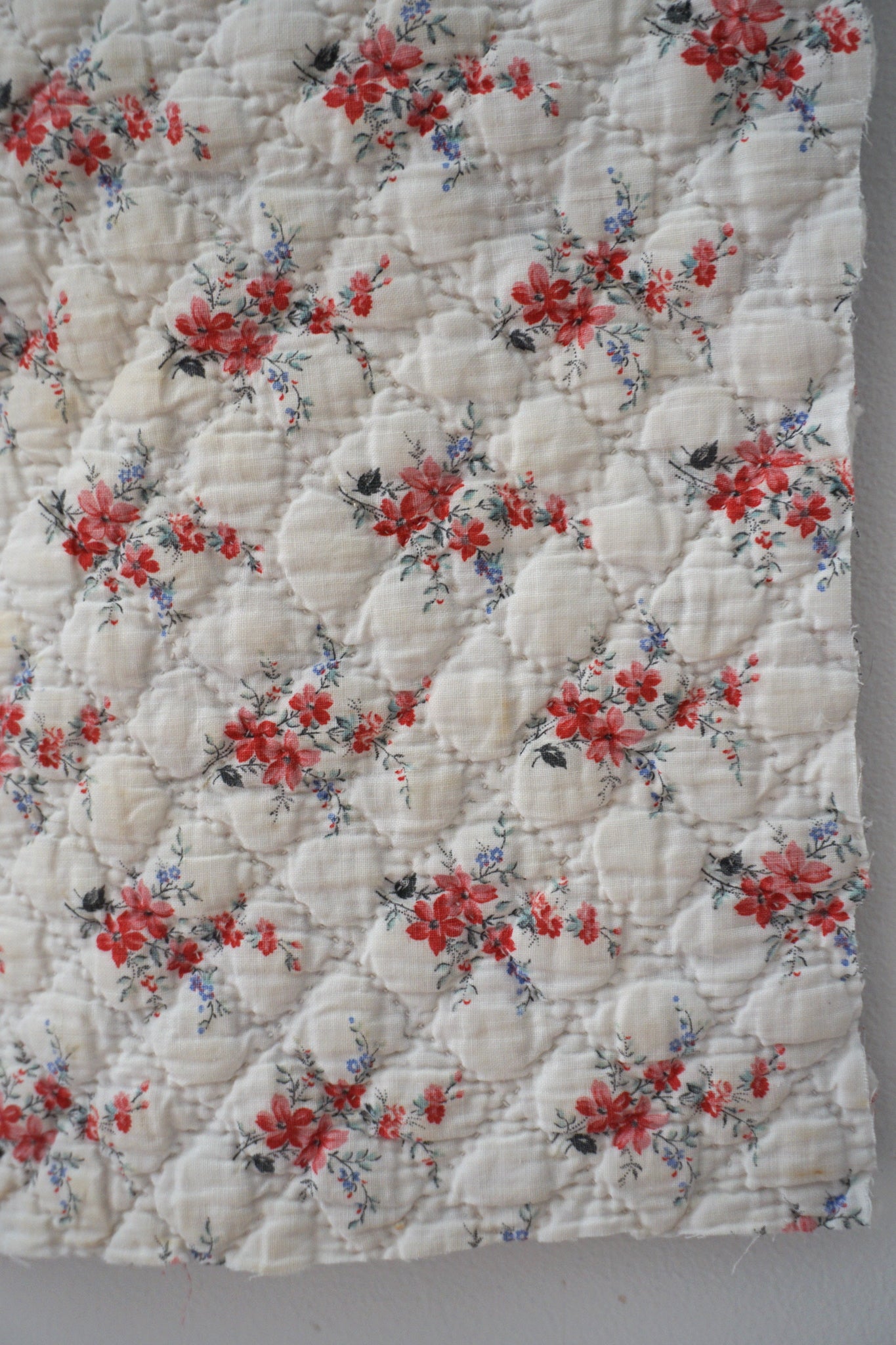 Antique French Floral Bouquet Cotton Quilt Piece