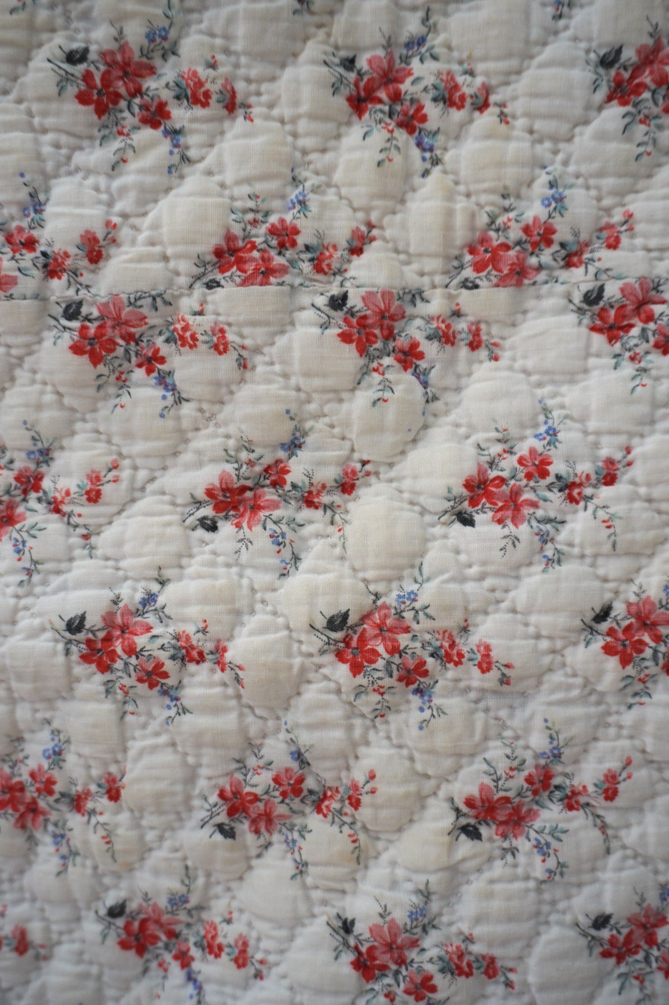 Antique French Floral Bouquet Cotton Quilt Piece