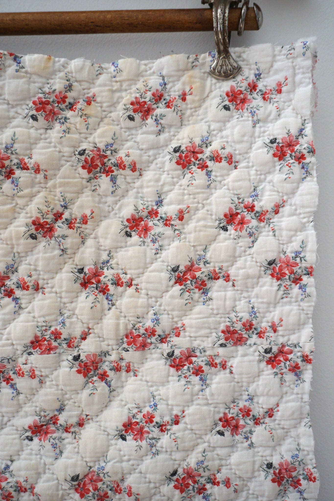 Antique French Floral Bouquet Cotton Quilt Piece