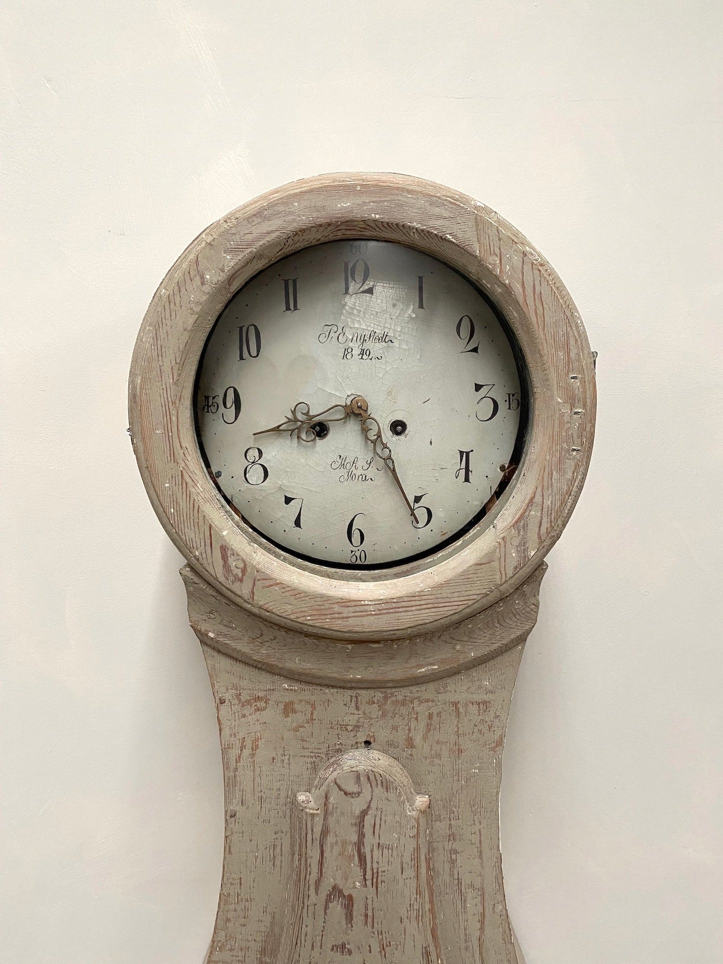 Antique Swedish Mora Clock - Soft Green Painted Finish