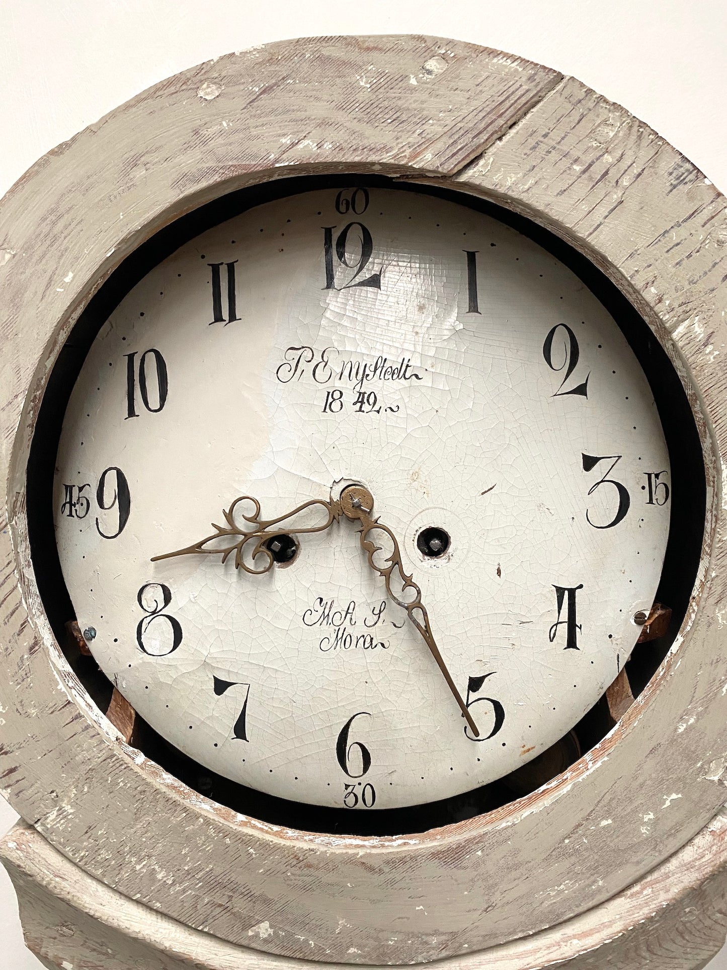 Antique Swedish Mora Clock - Soft Green Painted Finish