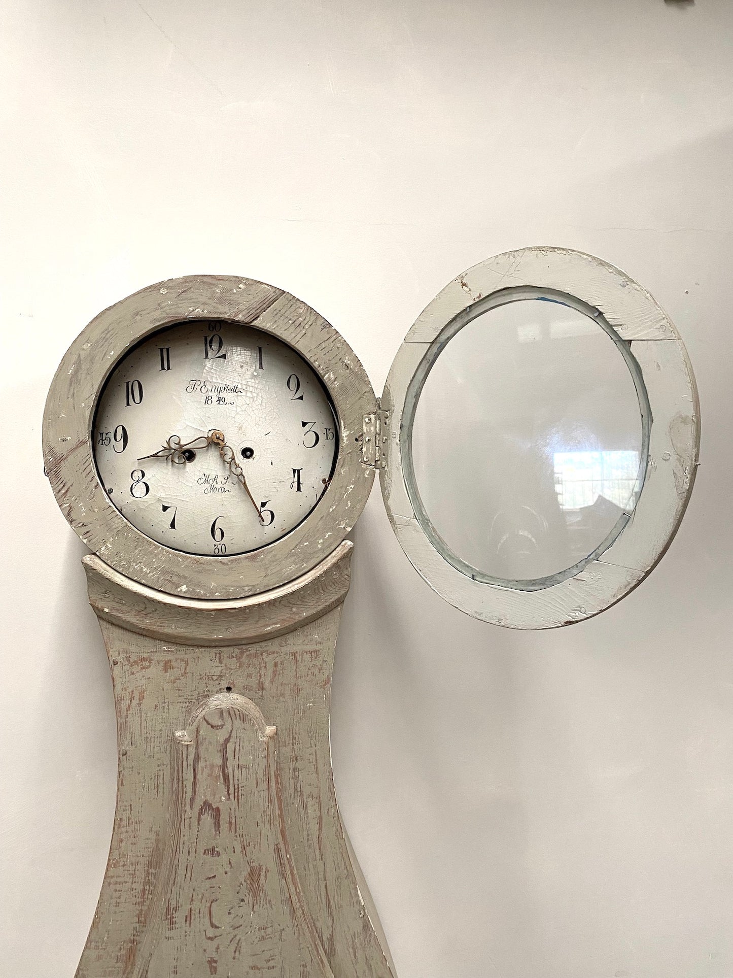 Antique Swedish Mora Clock - Soft Green Painted Finish
