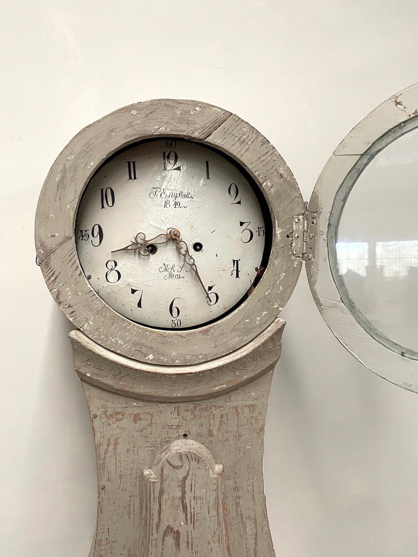 Antique Swedish Mora Clock - Soft Green Painted Finish