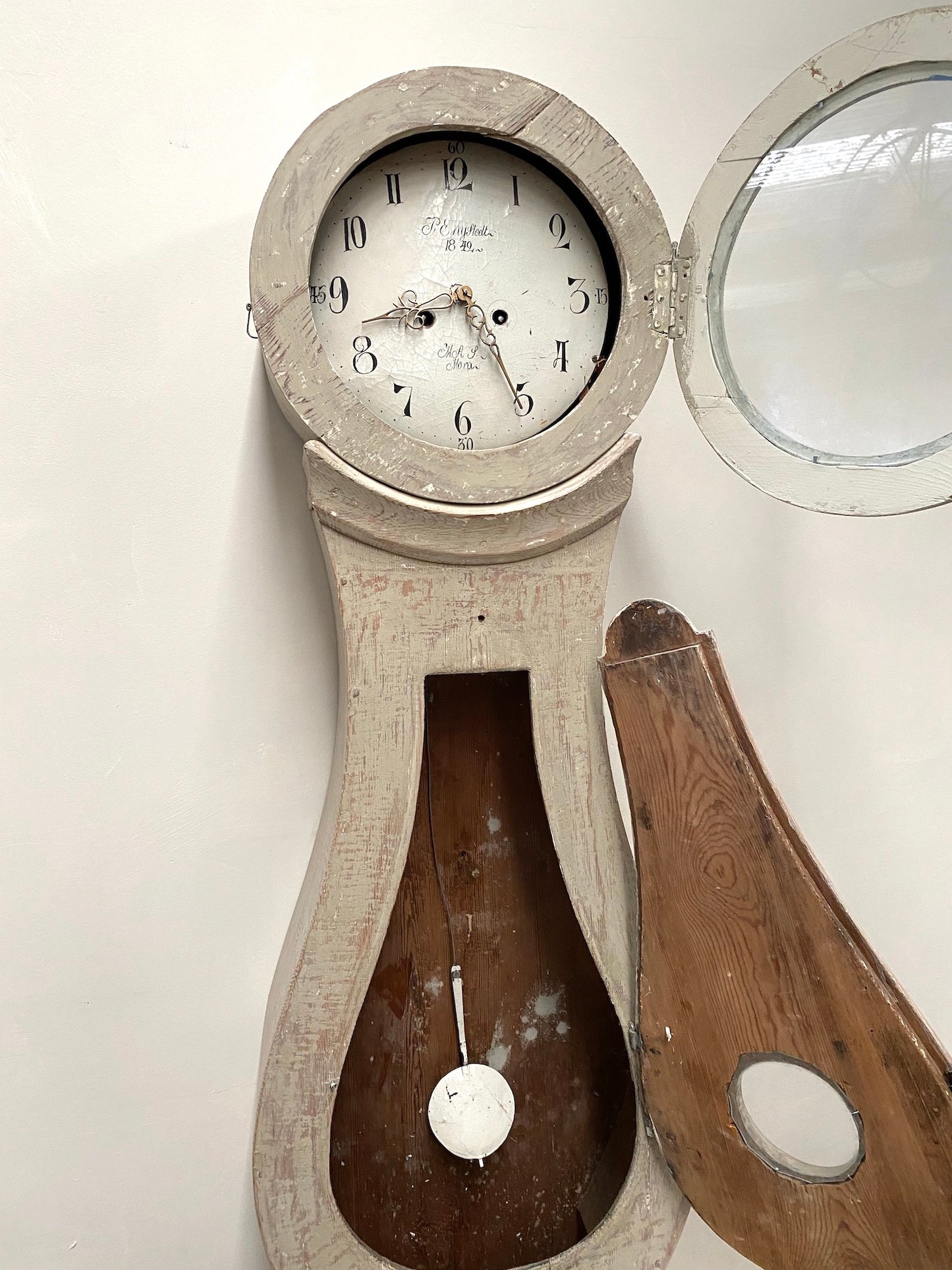Antique Swedish Mora Clock - Soft Green Painted Finish