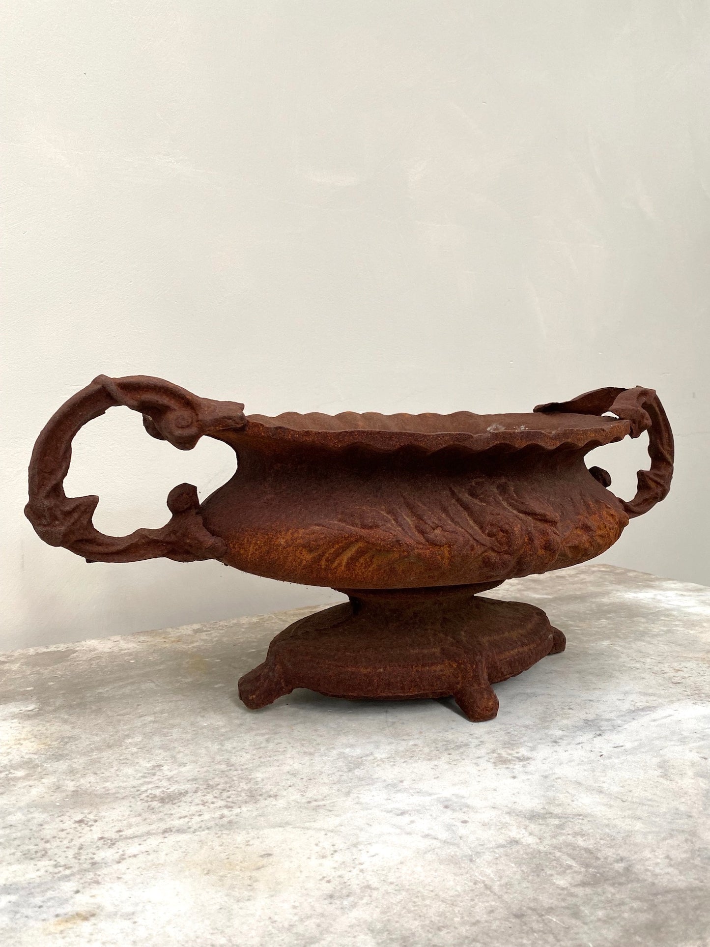 Vintage French Medium Cast Iron Jardinere with Handles - Rusty Flower Garland