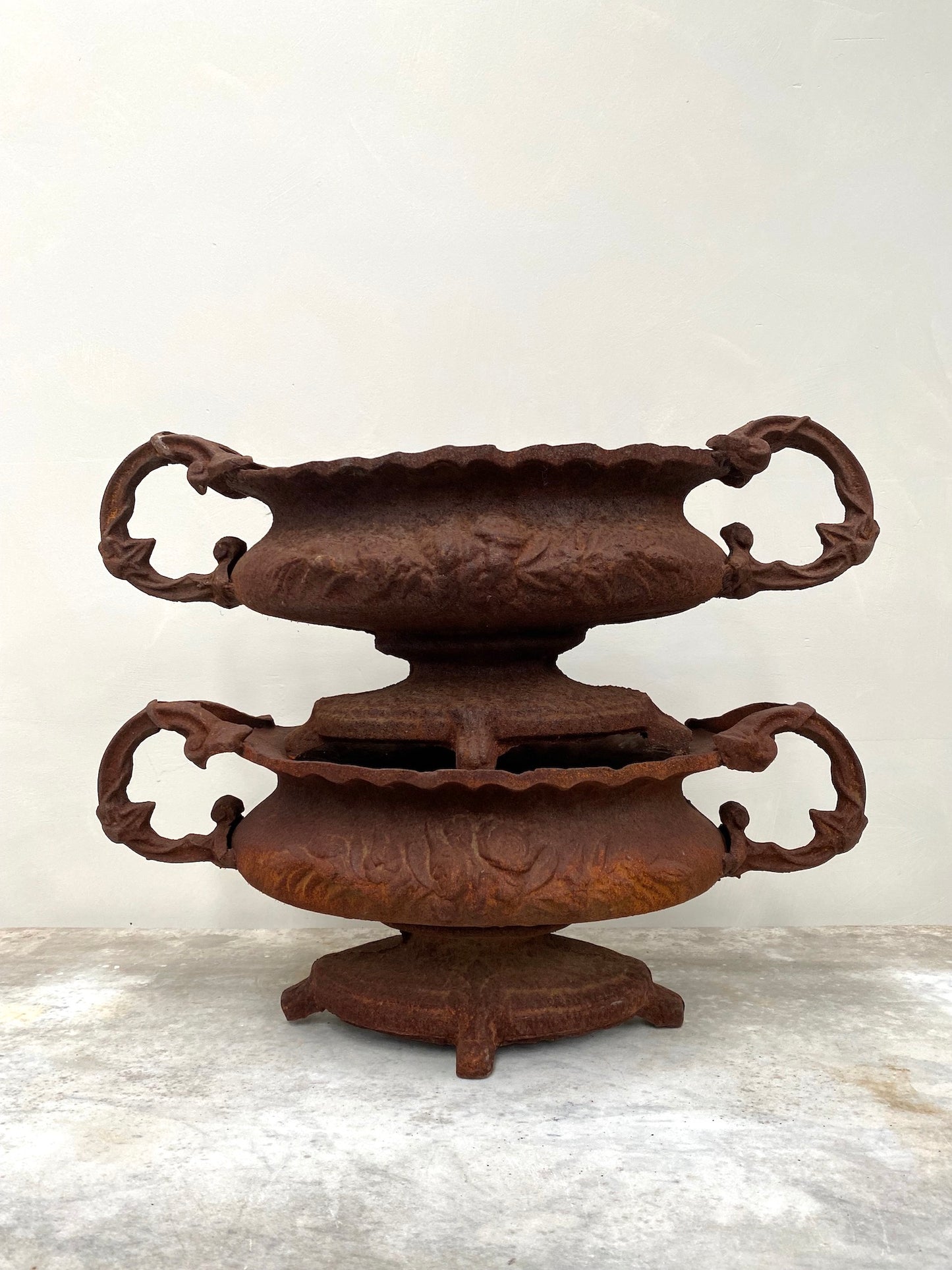 Vintage French Medium Cast Iron Jardinere with Handles - Rusty Flower Garland