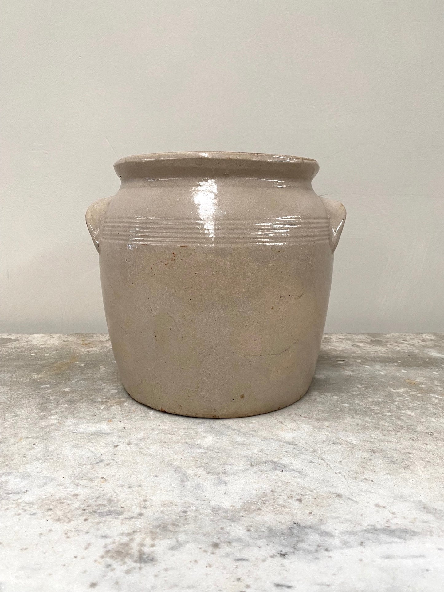Antique French Glazed Pottery Jars with Handles - Cream & Duck Egg Blue