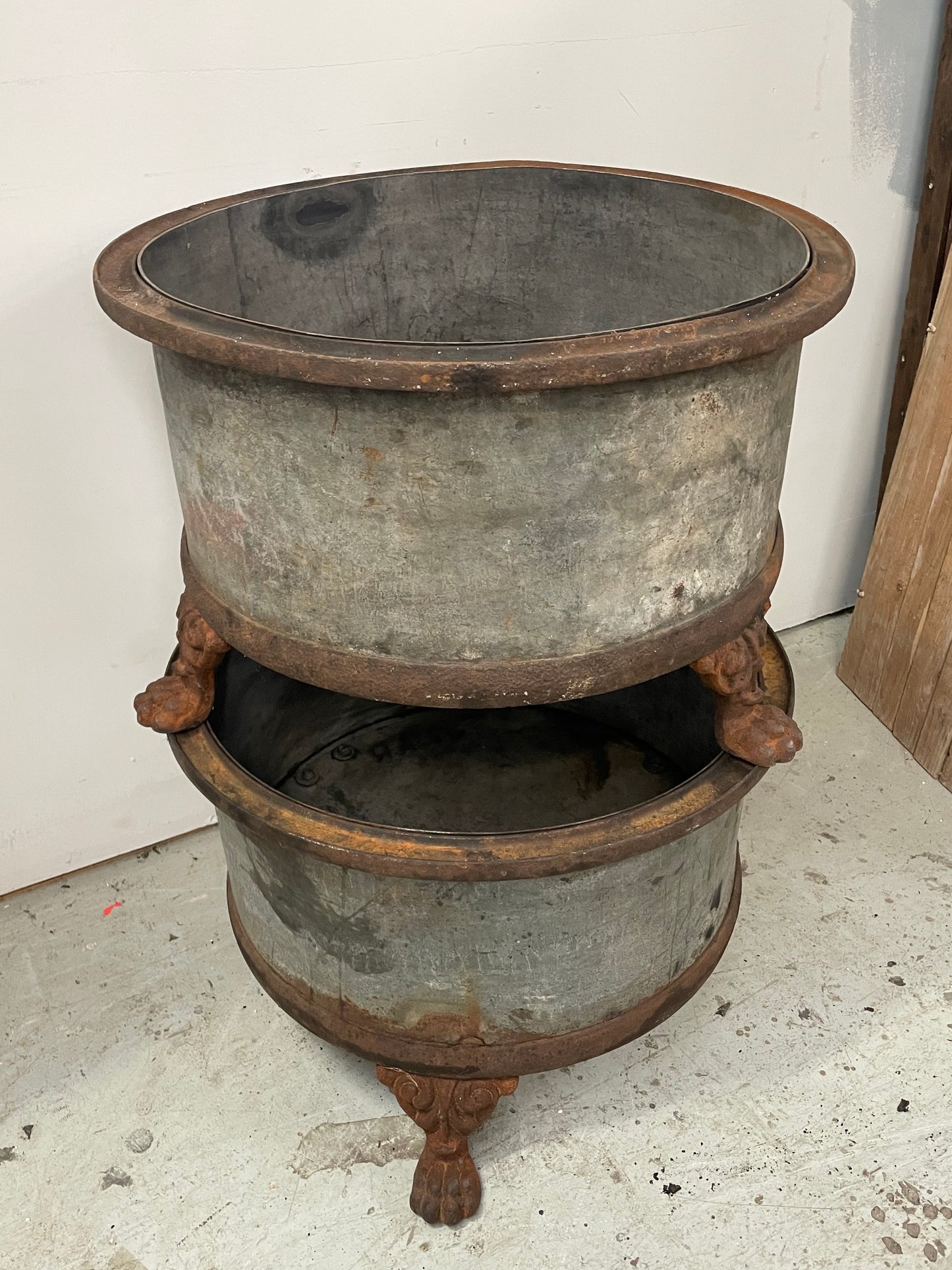 Pair of Vintage French Zinc Claw Foot Pots - III