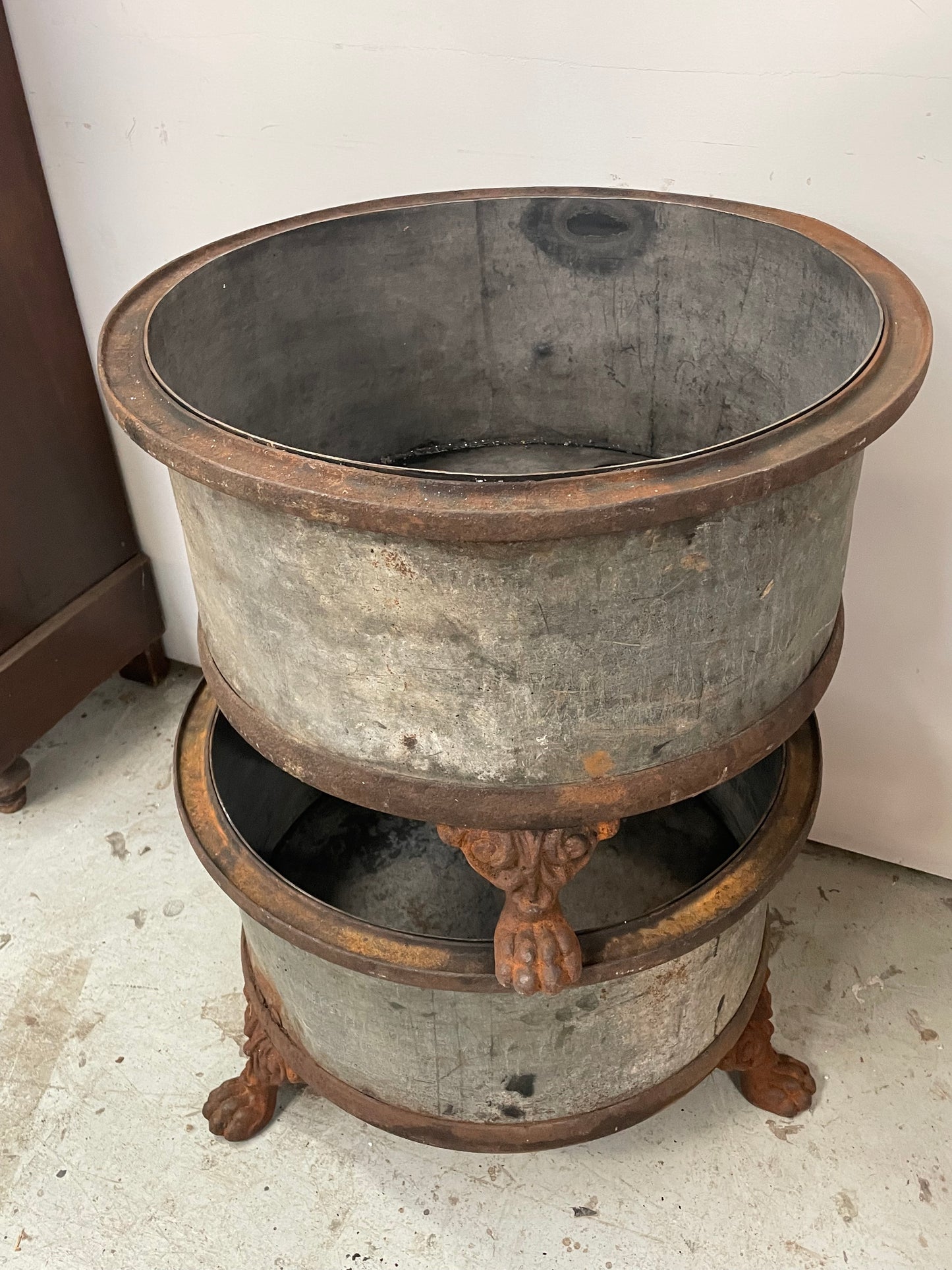 Pair of Vintage French Zinc Claw Foot Pots - III