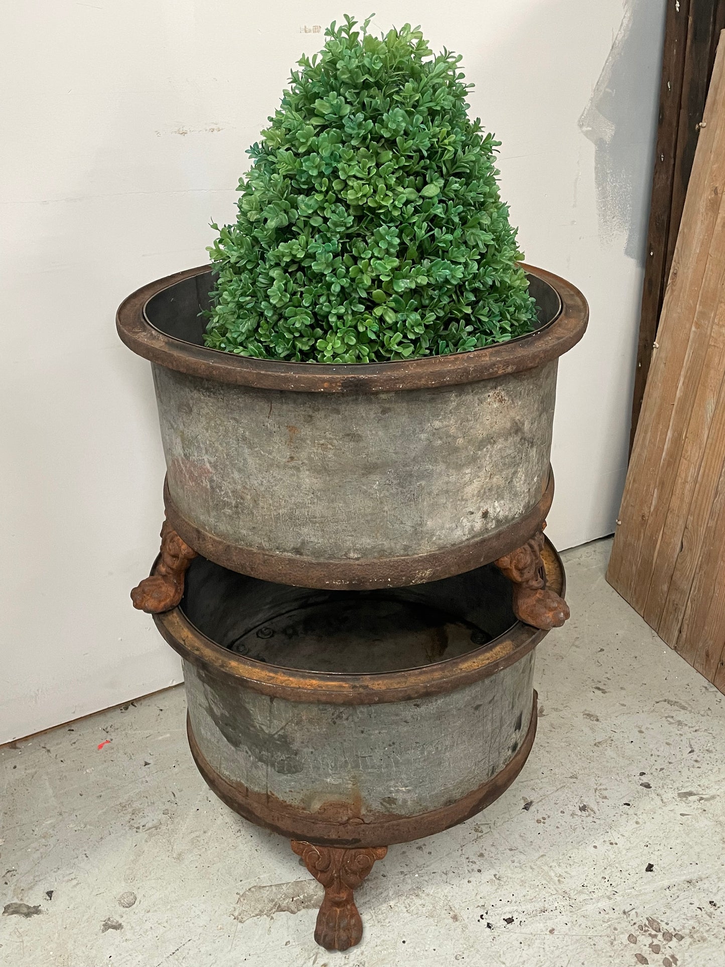 Pair of Vintage French Zinc Claw Foot Pots - III