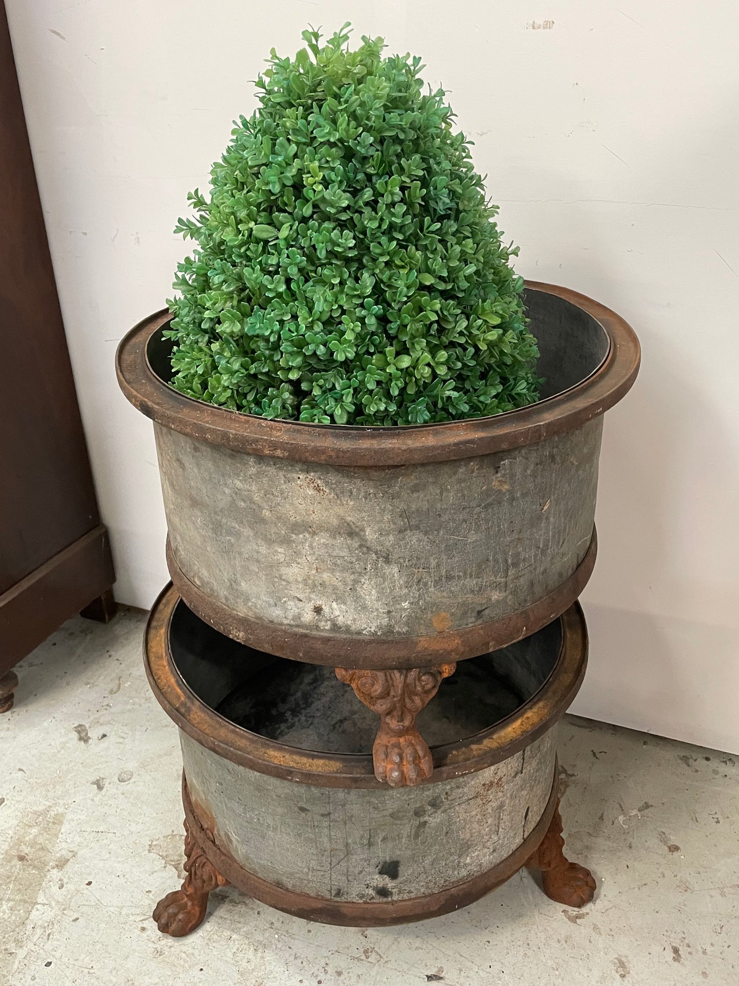 Pair of Vintage French Zinc Claw Foot Pots - III