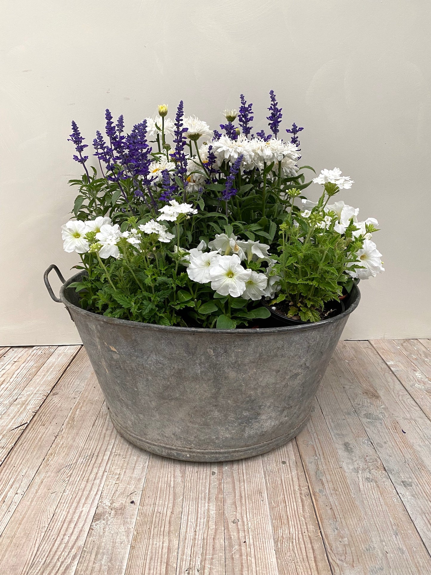Antique French Small Round Zinc Washing Tub with Handles