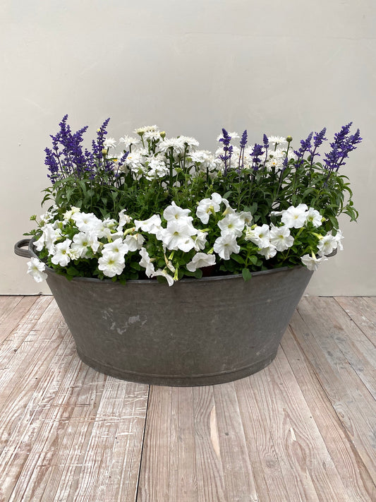 Antique French Large Oval Zinc Washing Tub with Handles