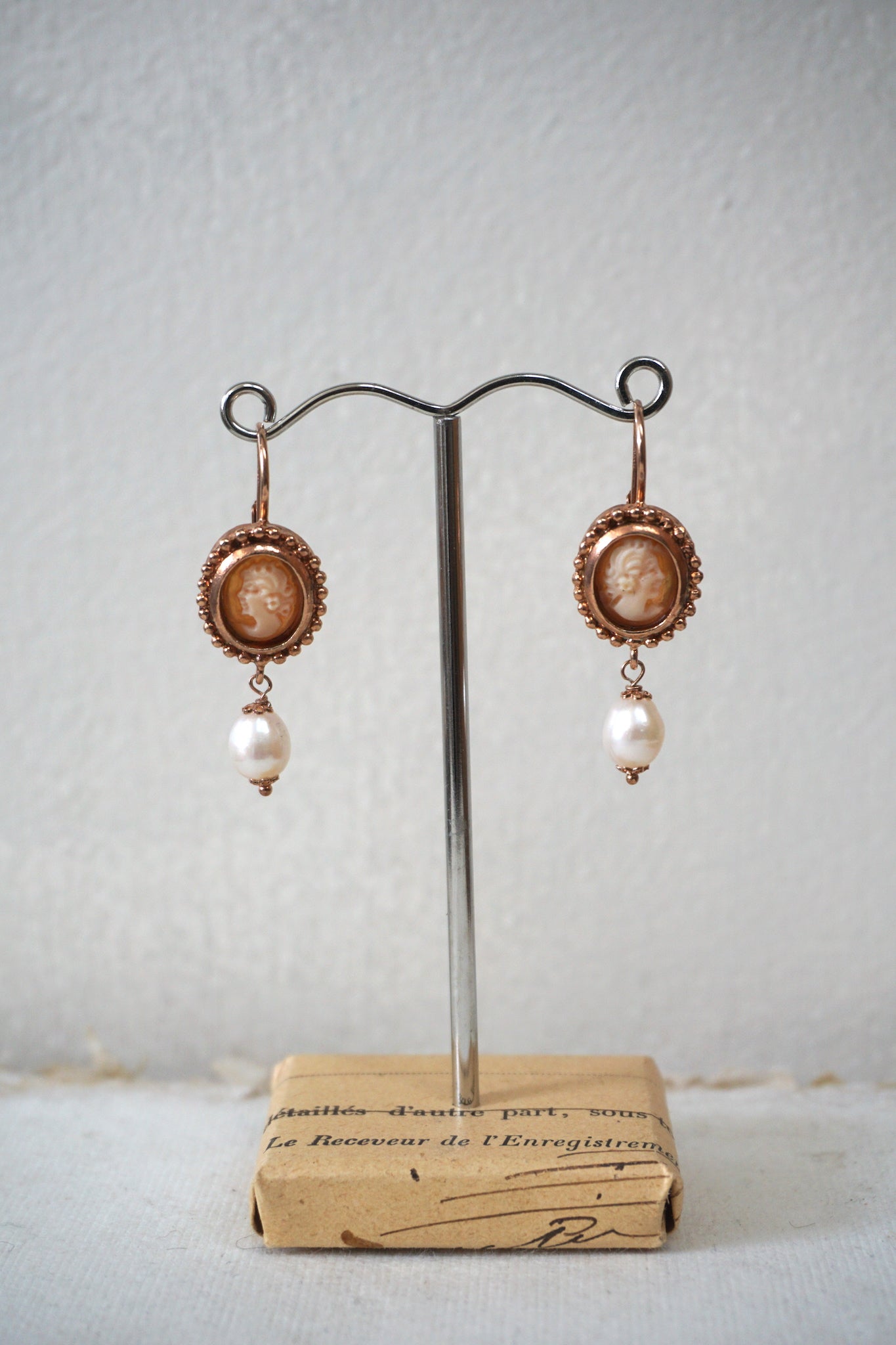 Italian Oval Cameo & Pearl Earrings