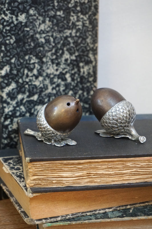 Pewter and Brass Acorn Salt and Pepper Shakers