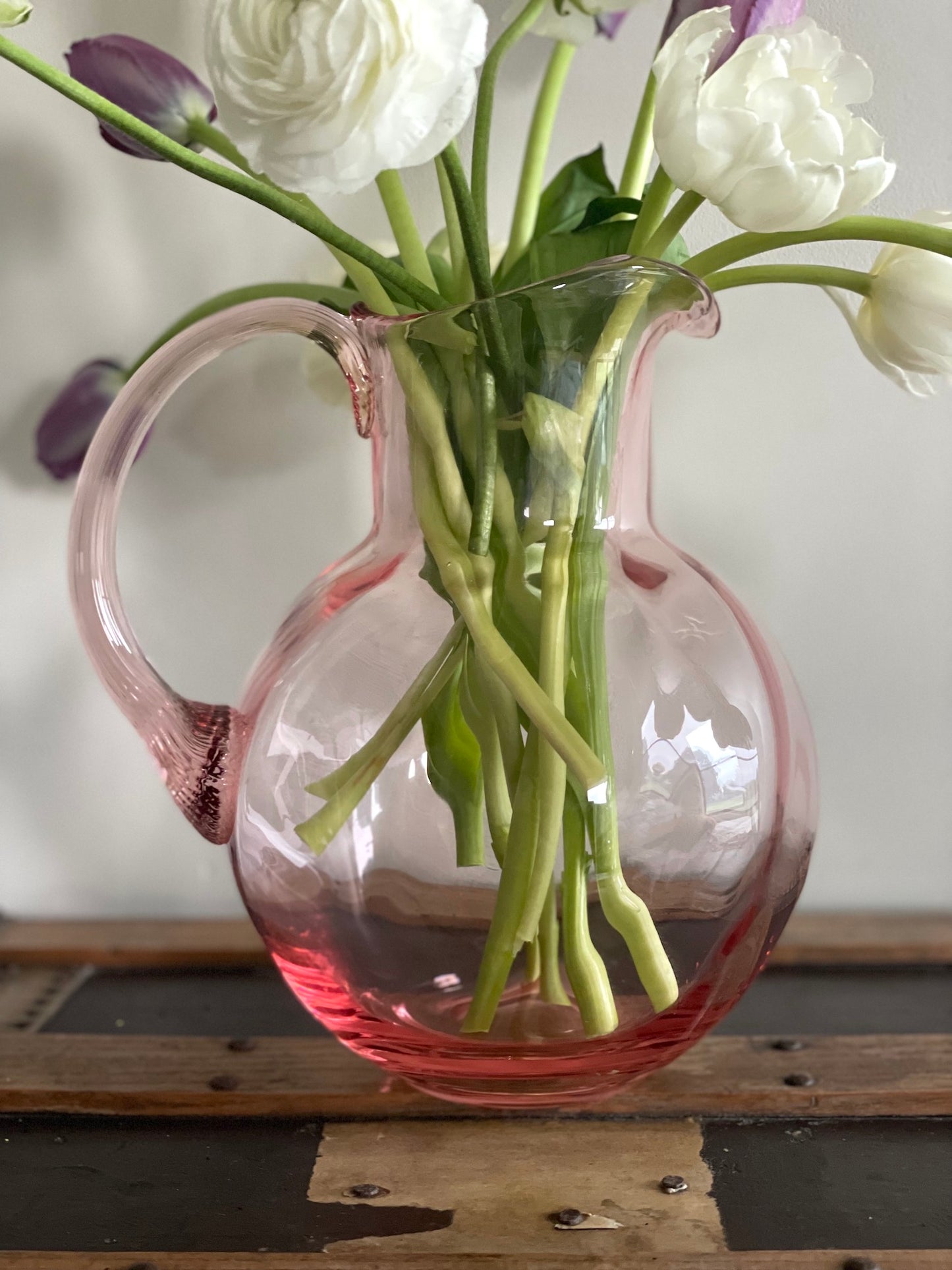 Pink Bohemia Swirl Glass Pitcher