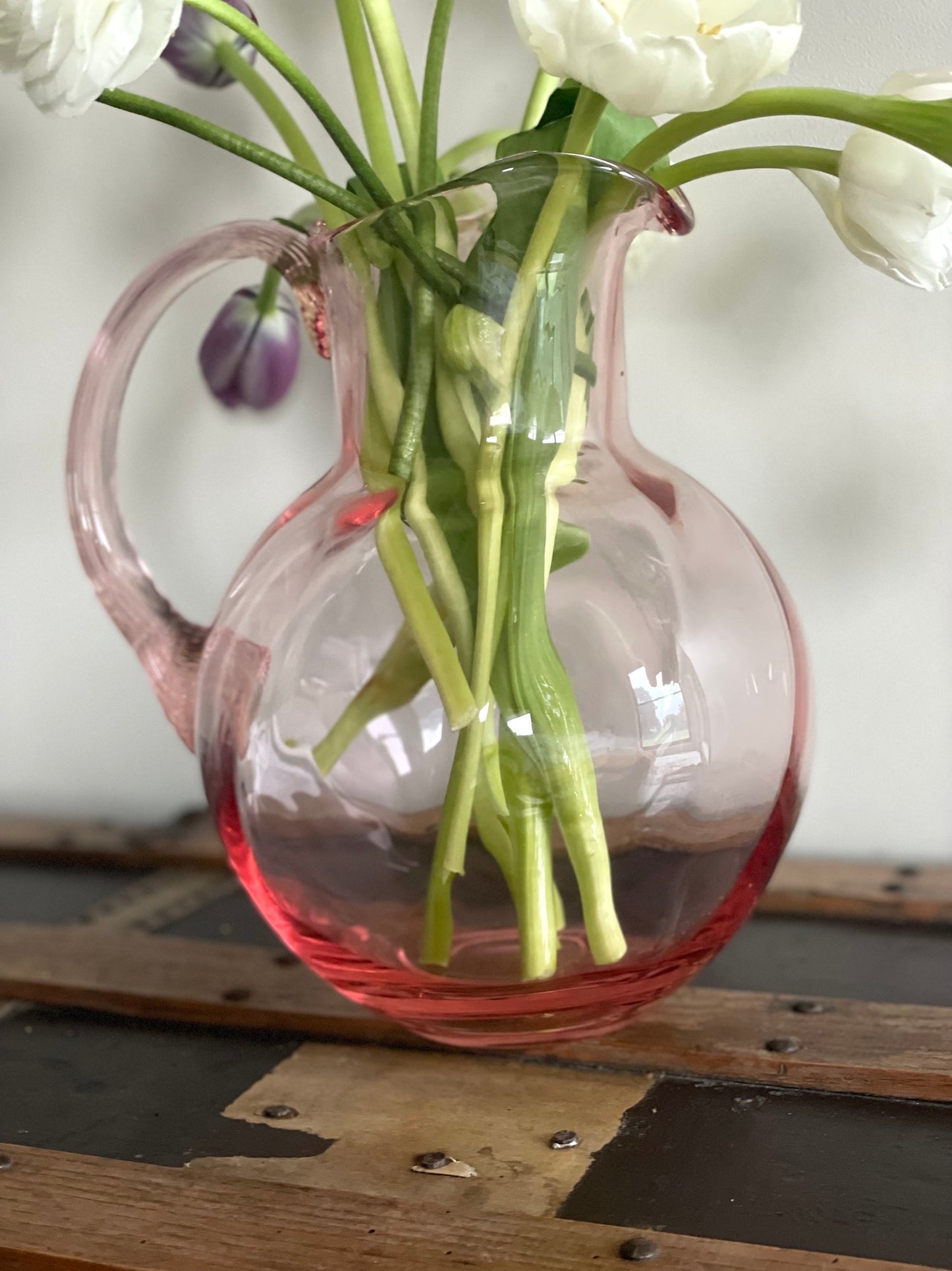 Pink Bohemia Swirl Glass Pitcher