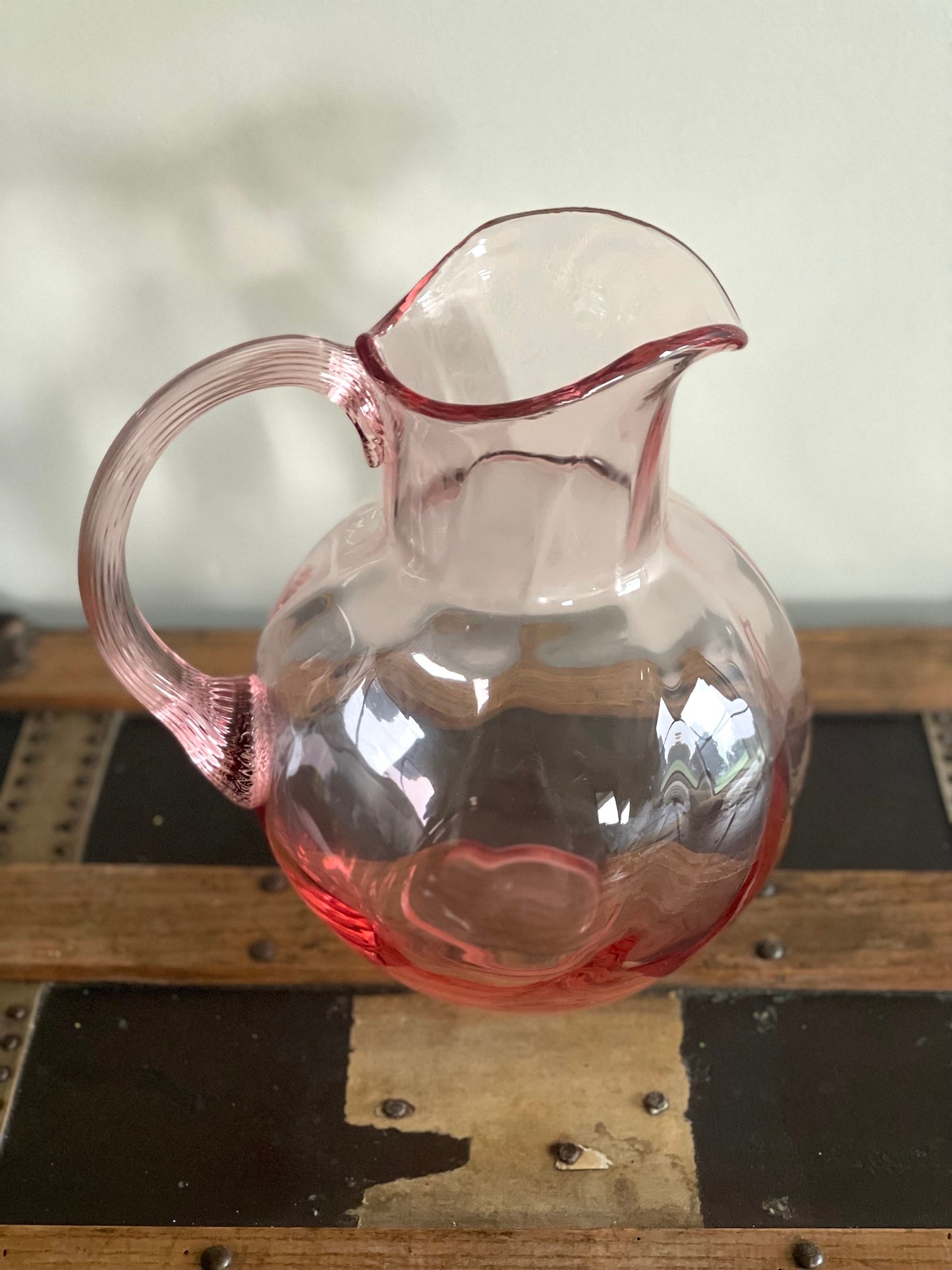 Pink Bohemia Swirl Glass Pitcher
