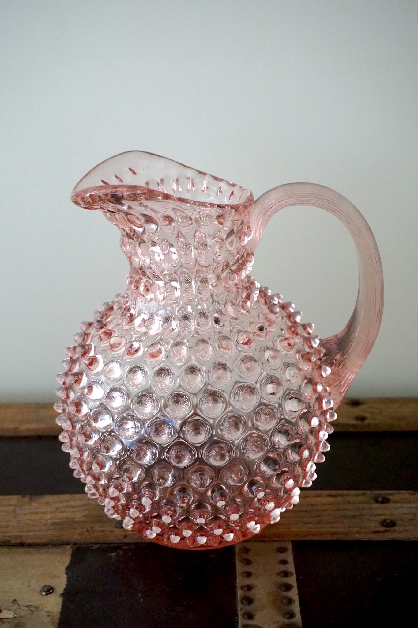 Sweet Pink Bohemia Glass Hobnail Pitcher