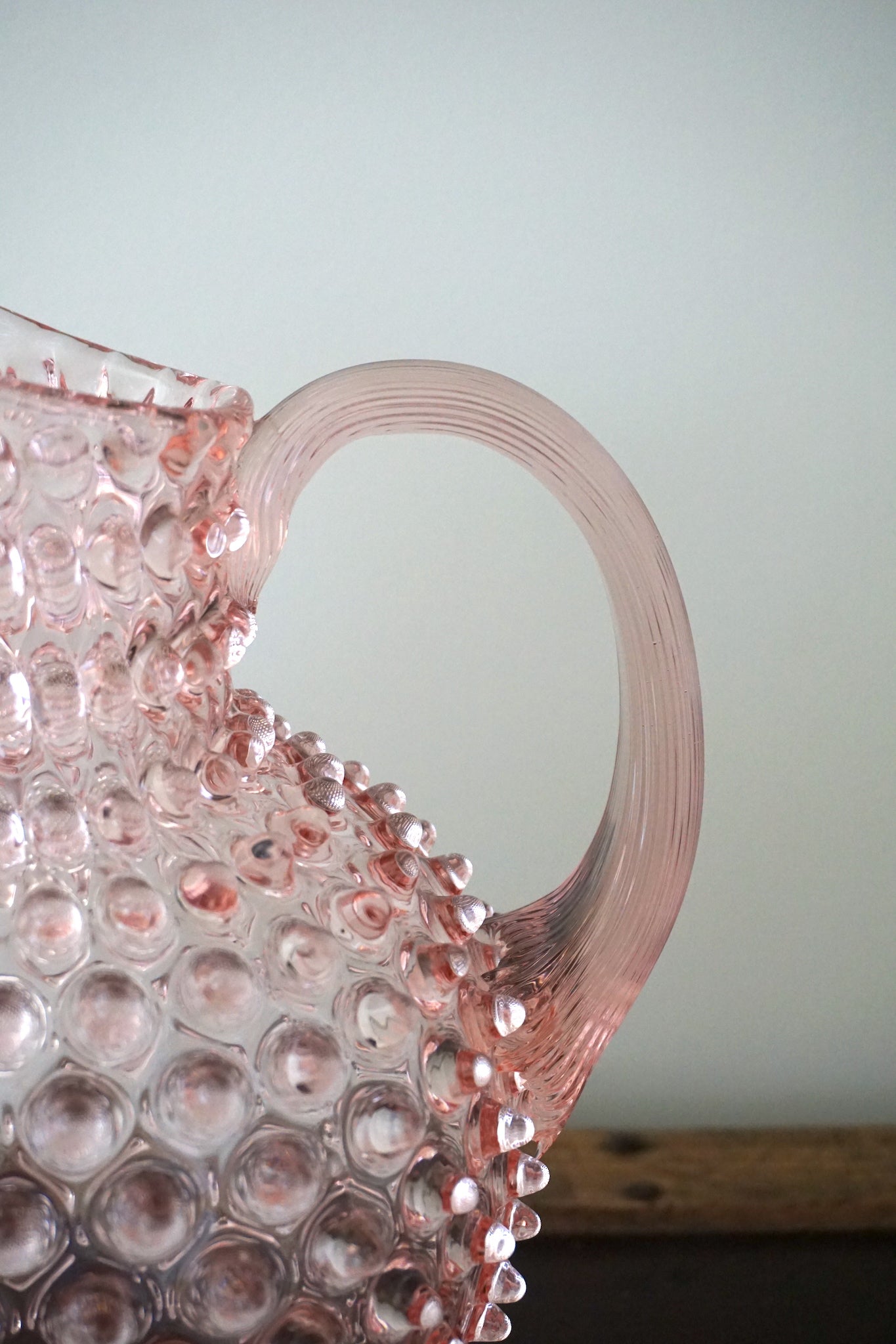Sweet Pink Bohemia Glass Hobnail Pitcher