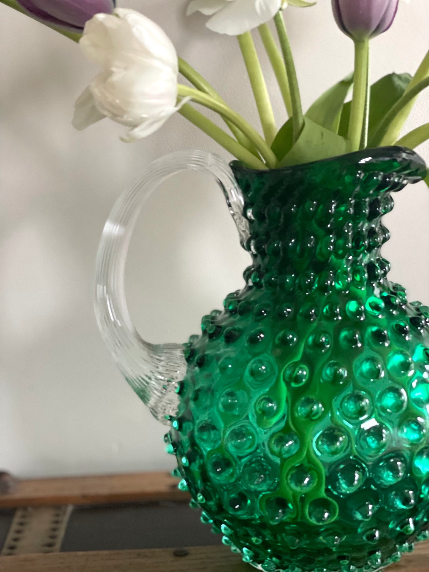 Underlay Dark Green Bohemia Glass Hobnail Pitcher
