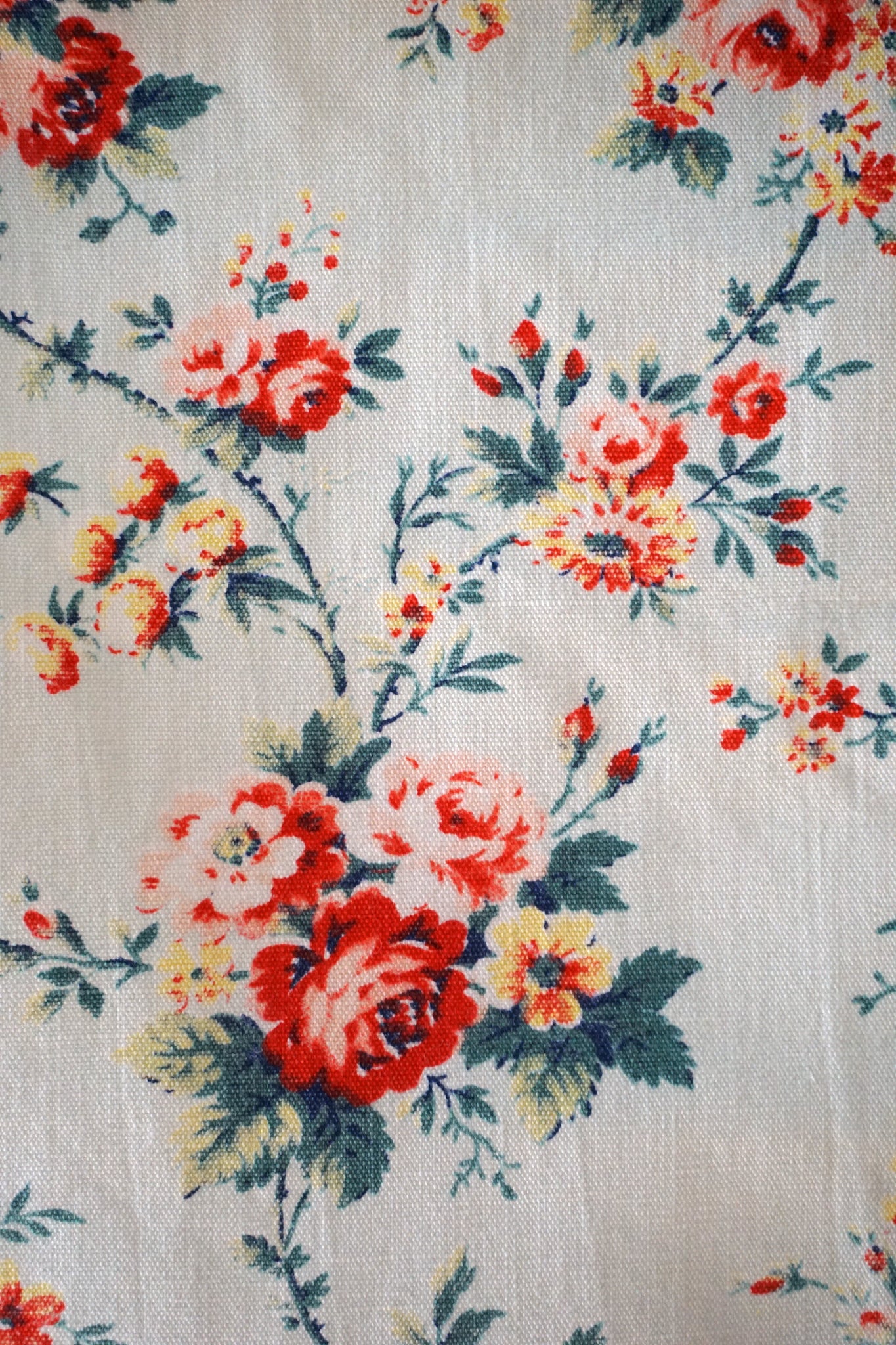 Vintage French Blue & Red Floral Cotton Fabric Panel 45x50cm