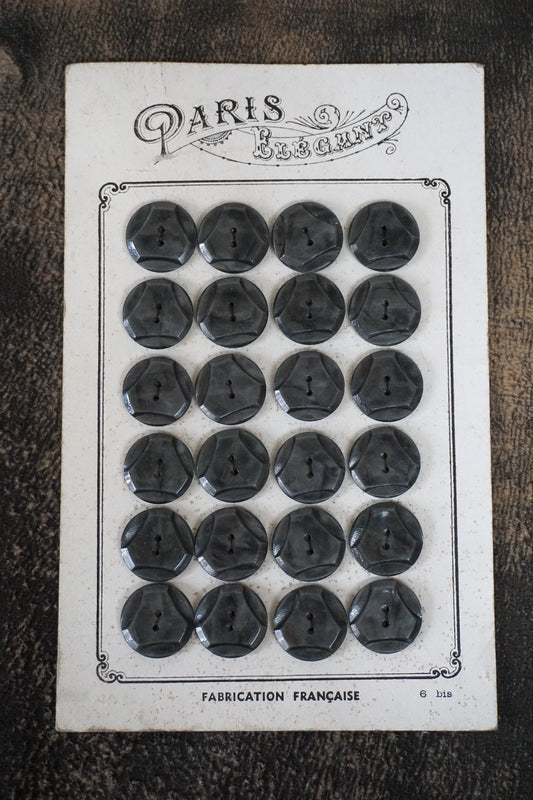 Vintage French Card of 24 Gun-metal Grey Buttons
