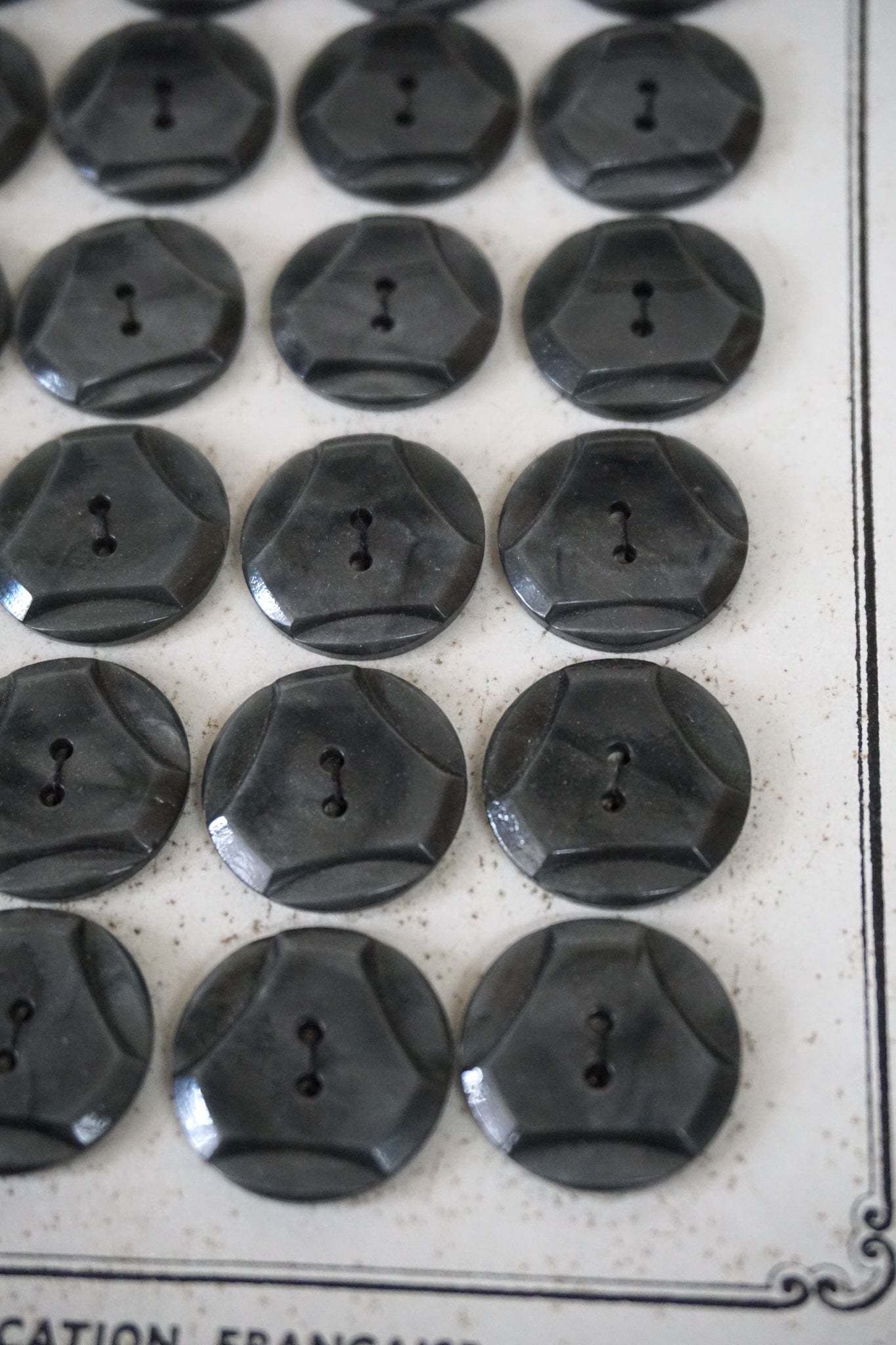 Vintage French Card of 24 Gun-metal Grey Buttons
