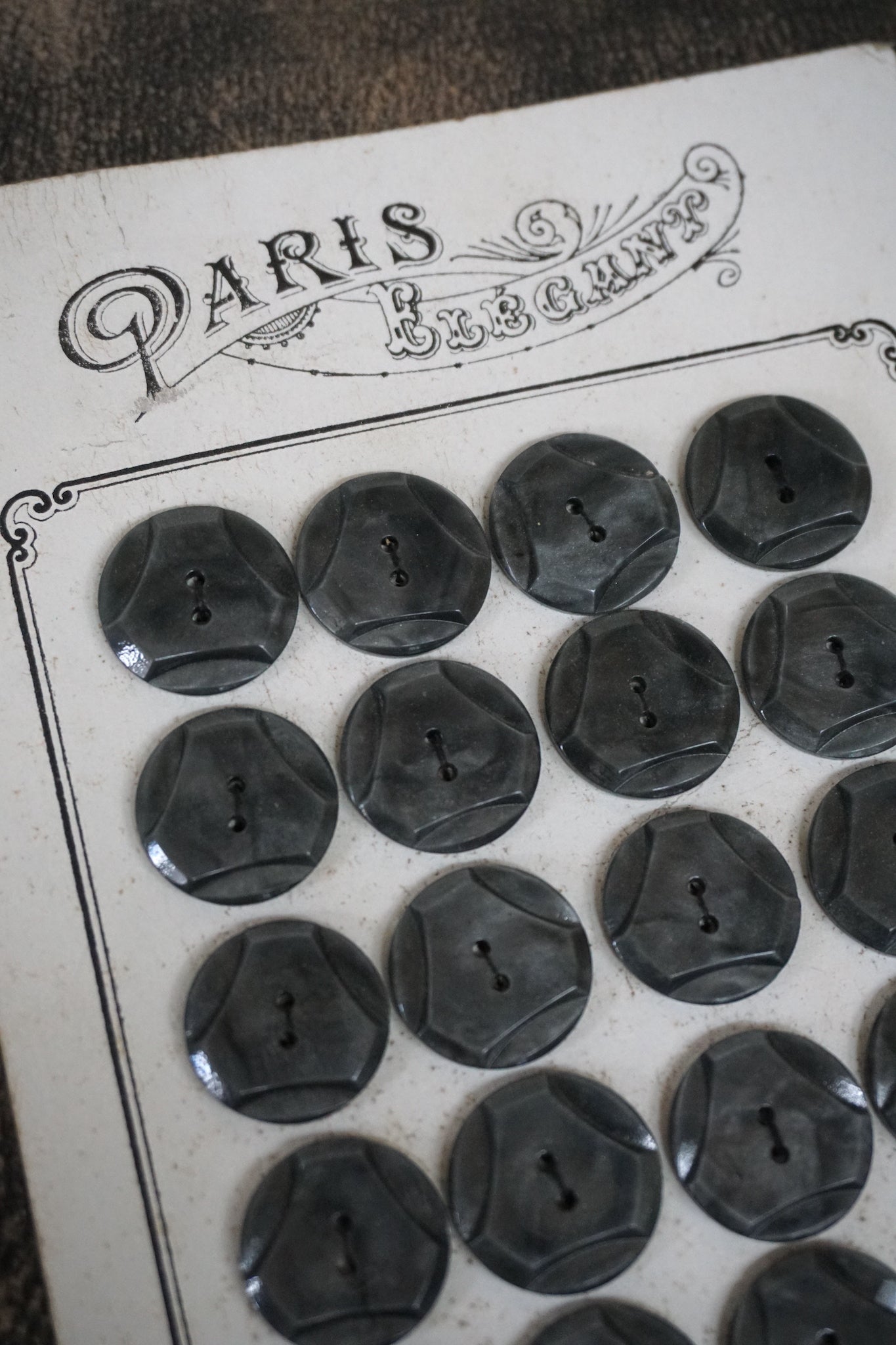 Vintage French Card of 24 Gun-metal Grey Buttons