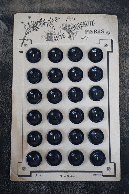Vintage French Card of 24 Small Black Buttons