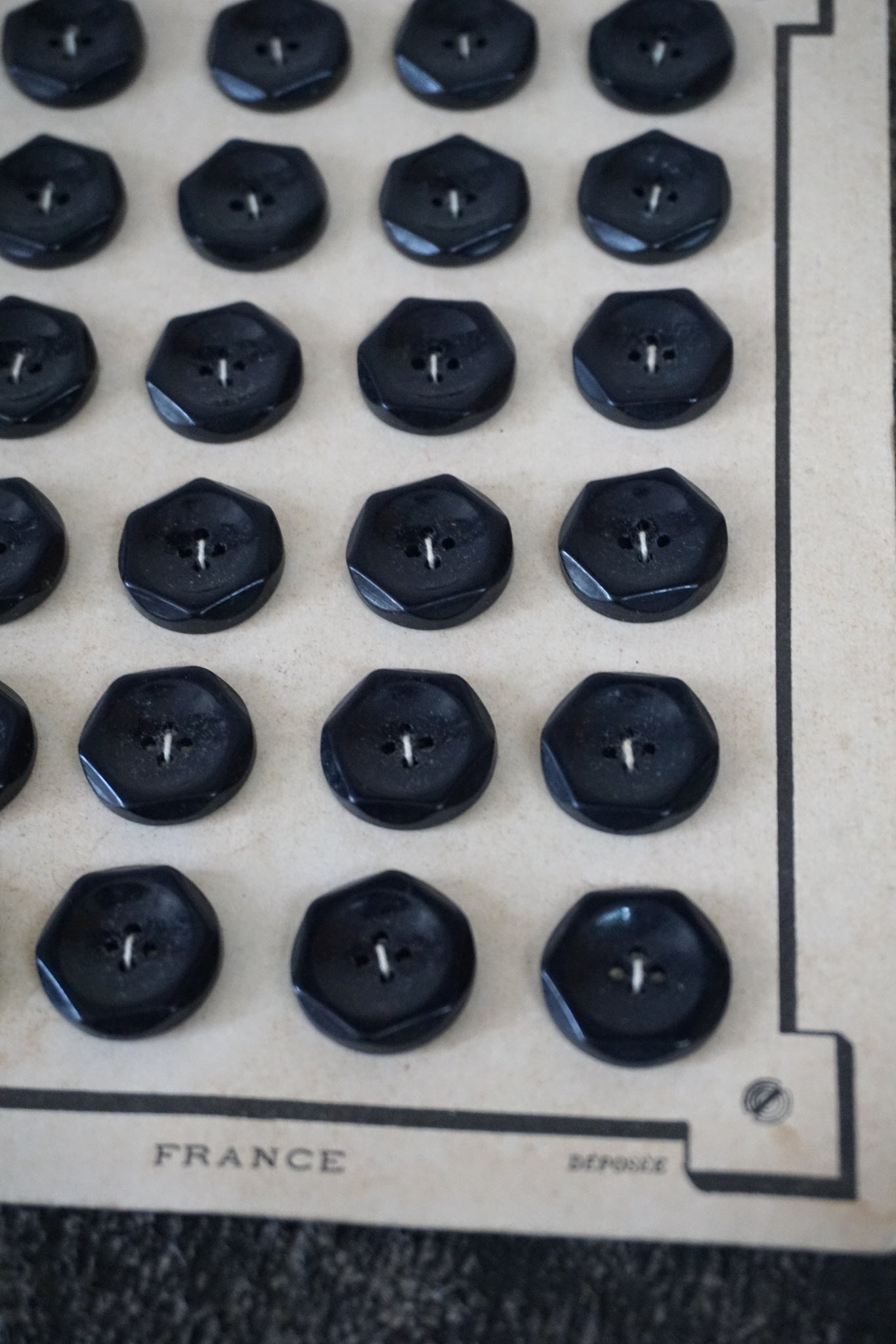 Vintage French Card of 24 Small Black Buttons